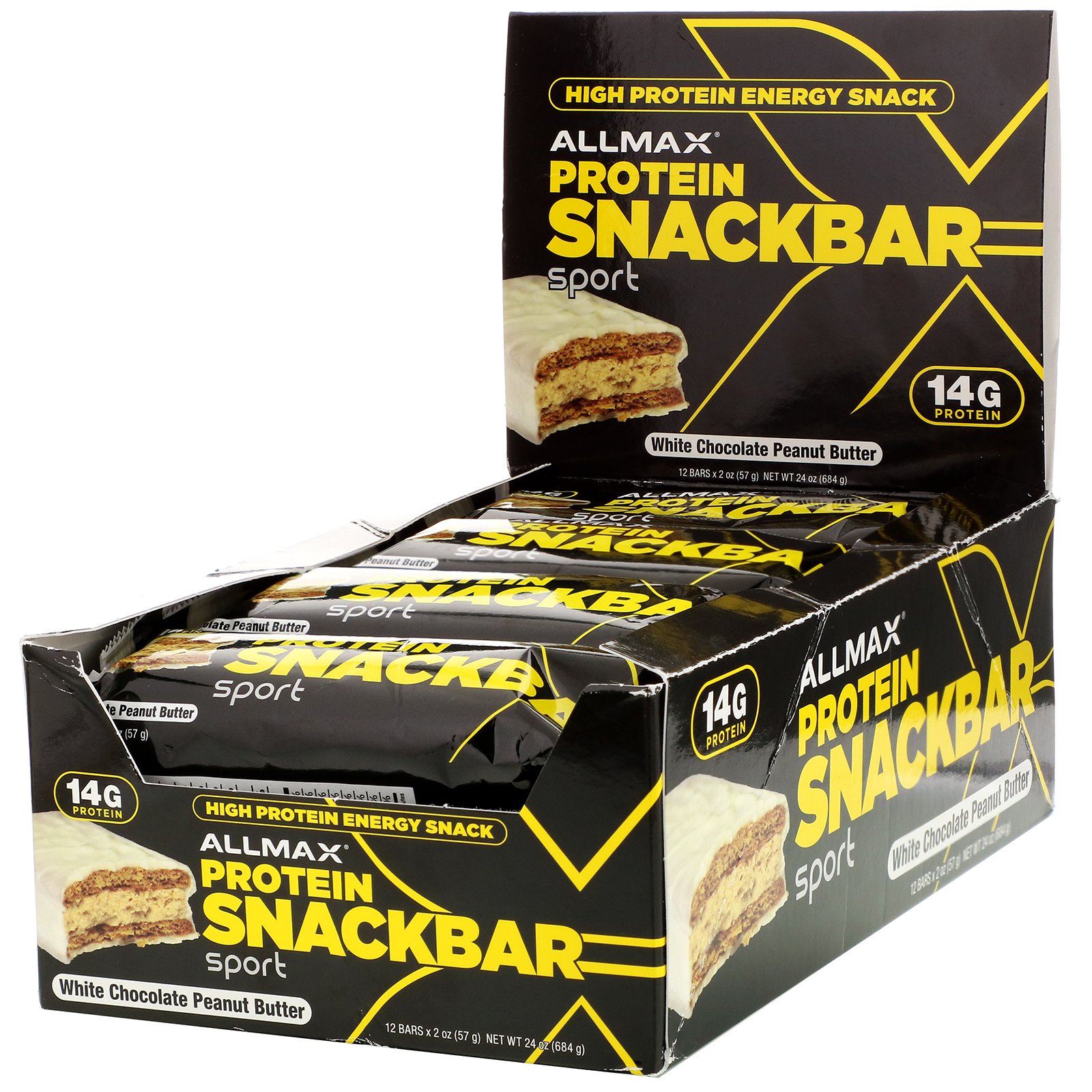 Comprar ALLMAX Nutrition, Lanche energético com alto teor de proteína, barra de proteínas, chocolate branco, manteiga de amendoim, 12 barras, 57 g (2 oz) cada