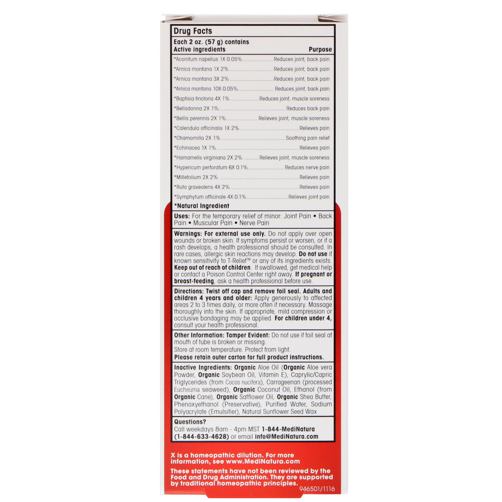 Comprar MediNatura, T-Relief, Pain Relief Cream, 2 oz (57 g) - Imagem 2