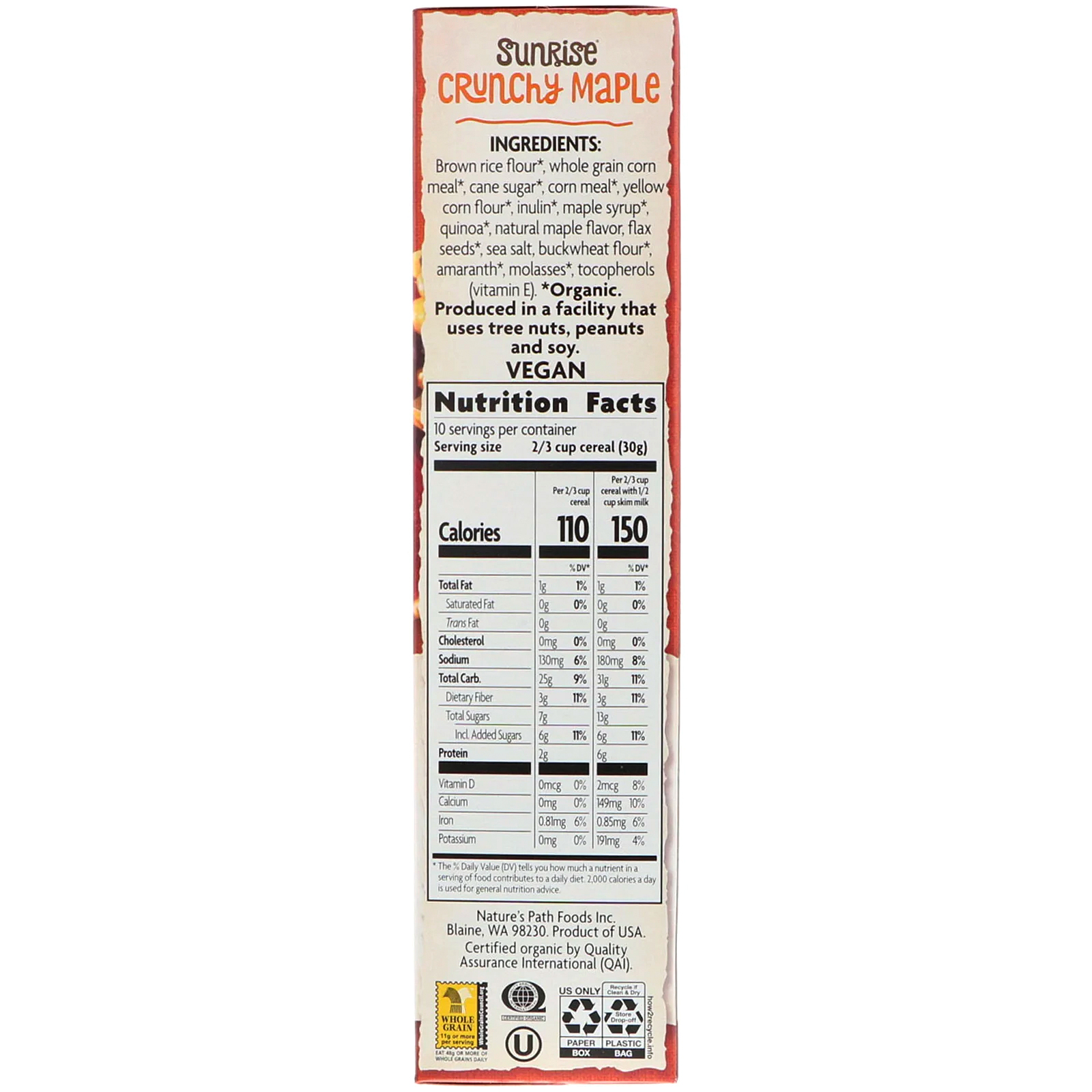 Comprar Nature's Path, Orgânico, Cereal de Bordo Crocante Sunrise, Sem Glúten, 300 g (10,6 oz) - Imagem 2