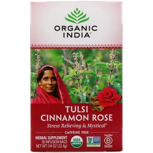 Comprar Organic India, Tulsi Tea, Cinnamon Rose, Caffeine-Free, 18 Infusion Bags, 1.14 oz (32.4 g)