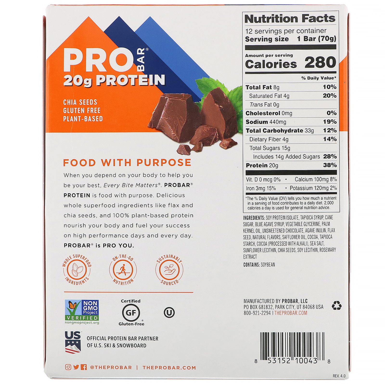 Comprar ProBar, Protein Bar, Mint Chocolate, 12 Bars, 2.47 oz (70 g) Each - Imagem 3