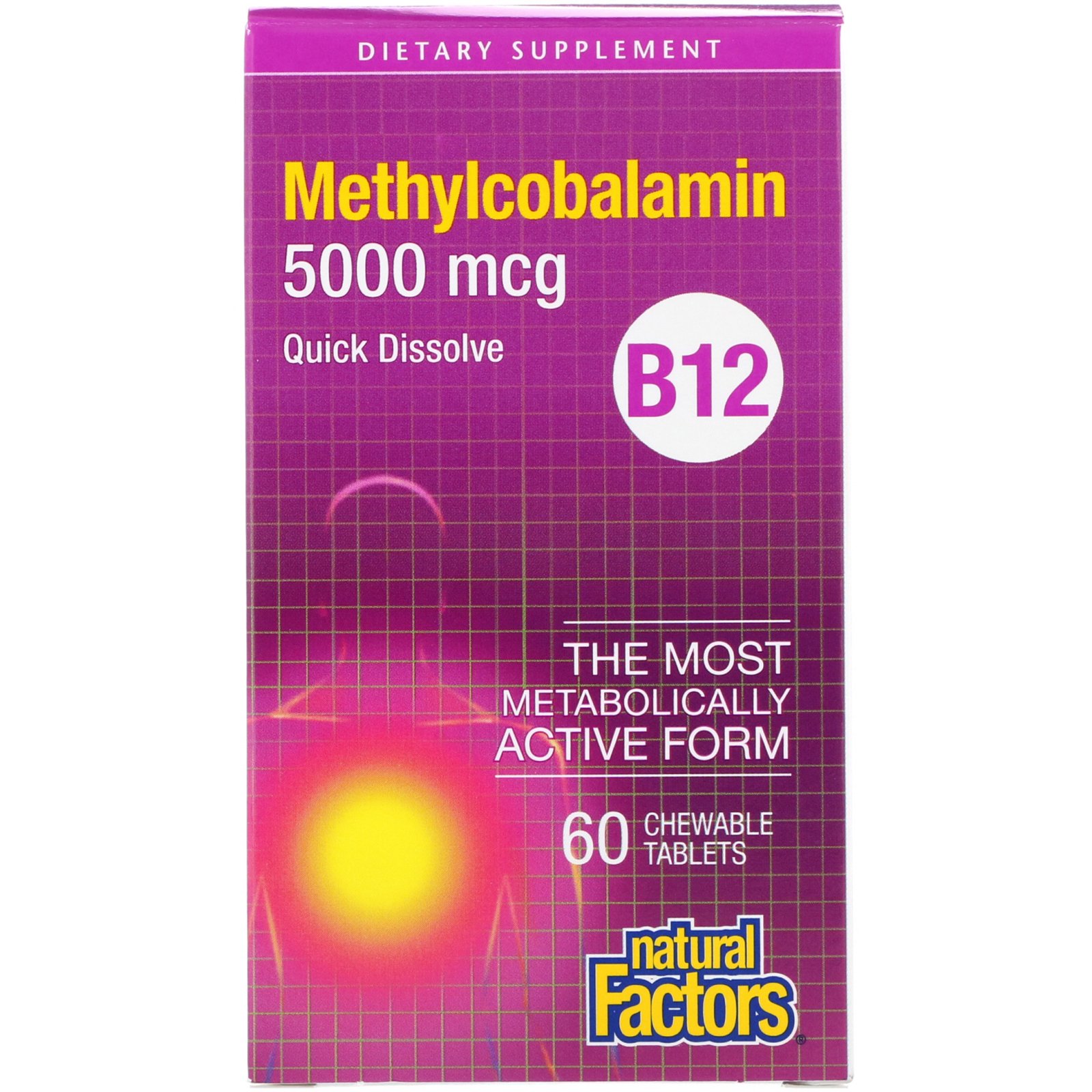 Comprar Natural Factors, Vitamina B12, metilcobalamina, 5000 mcg, 60 comprimidos mastigáveis.