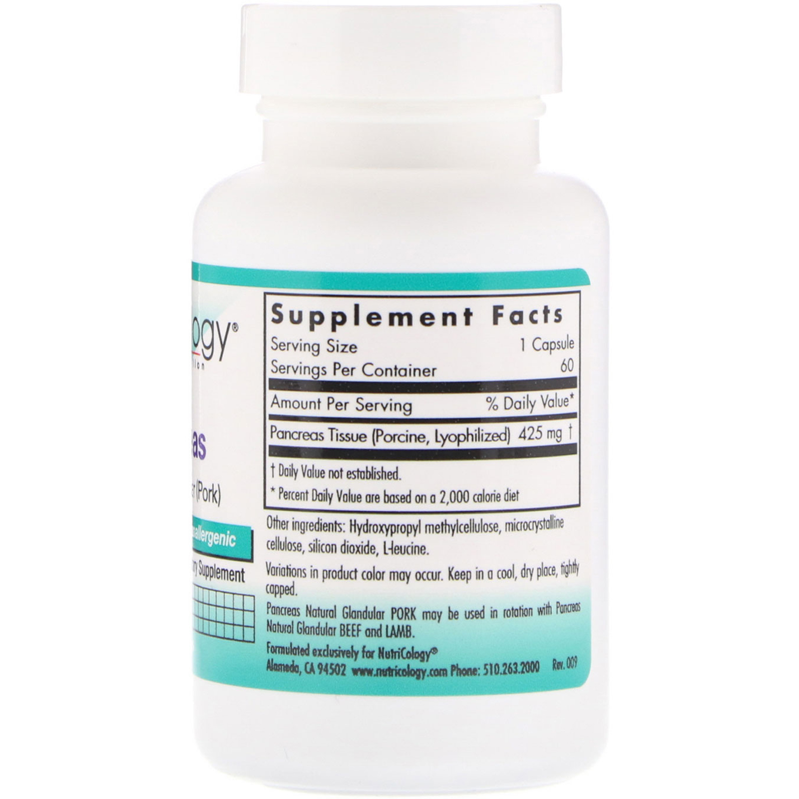 Comprar Nutricology, Pâncreas, Glandular Natural (Porco), 60 Cápsulas vegetarianas - Imagem 2