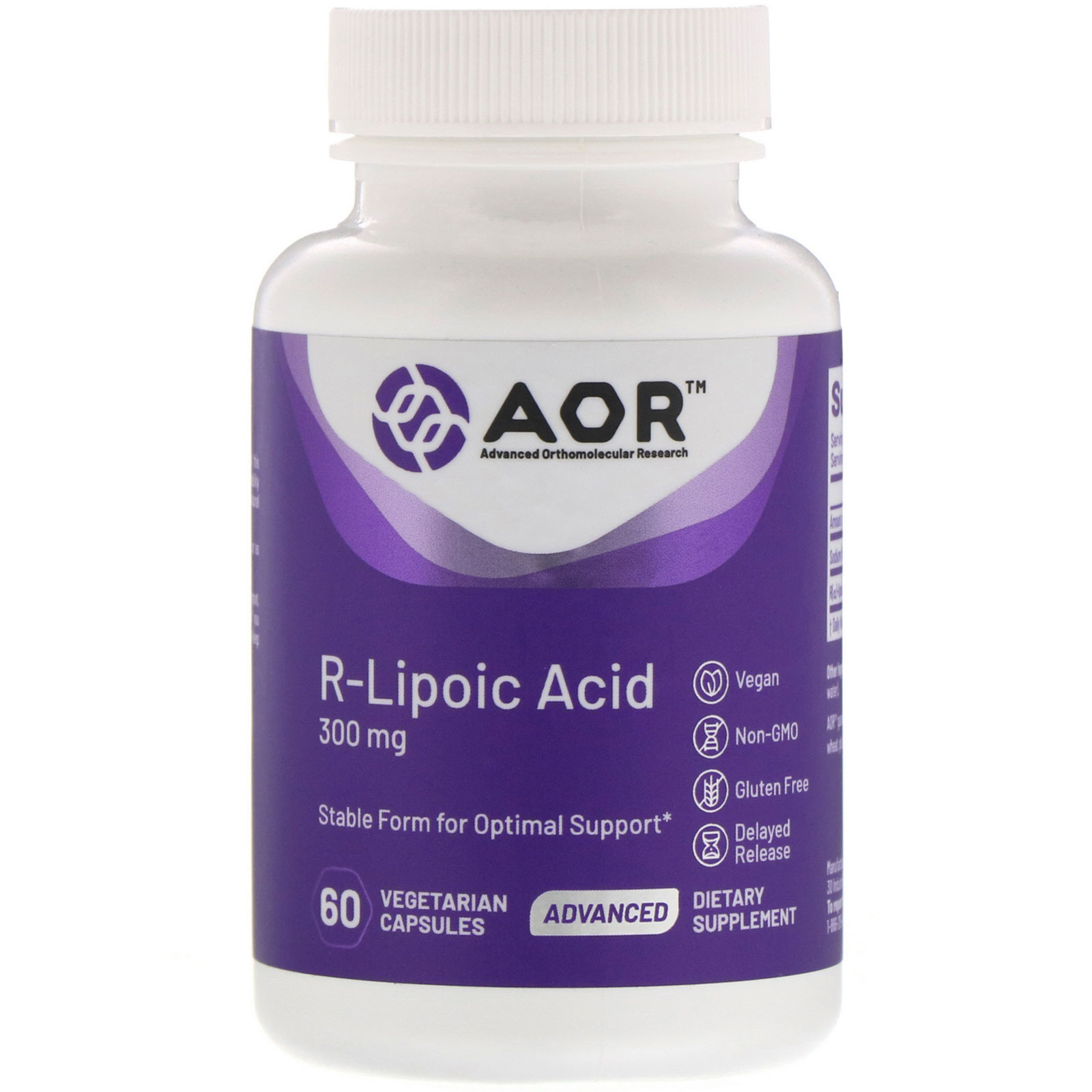 Comprar Advanced Orthomolecular Research AOR, Ácido R-Lipoico, 300 mg, 60 Cápsulas Vegetais