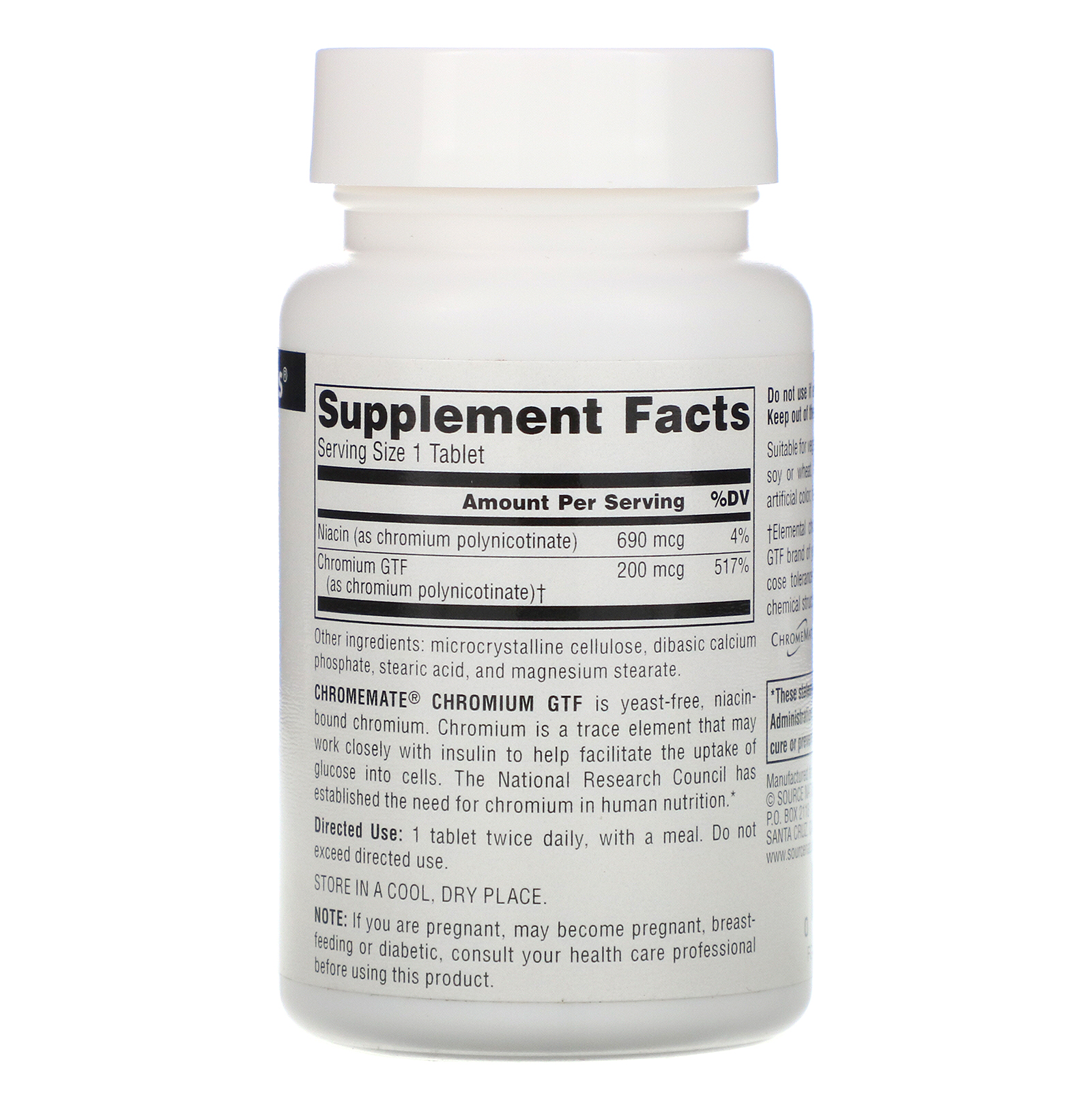 Comprar Source Naturals, Chromemate, Cromo GTF, 200 mcg, 240 tabletes - Imagem 2