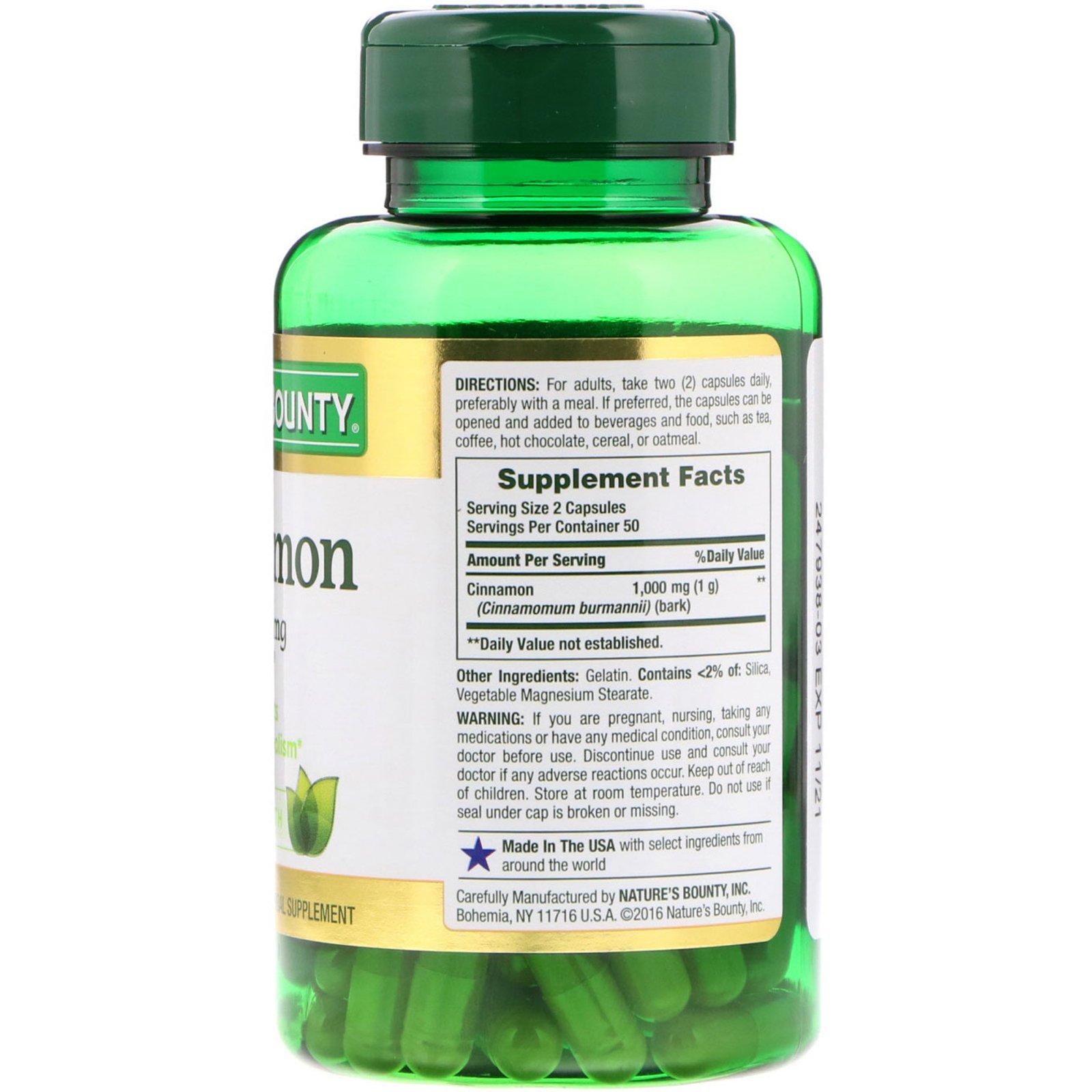 Comprar Nature's Bounty, Cinnamon, 1,000 mg, 100 Capsules - Imagem 2