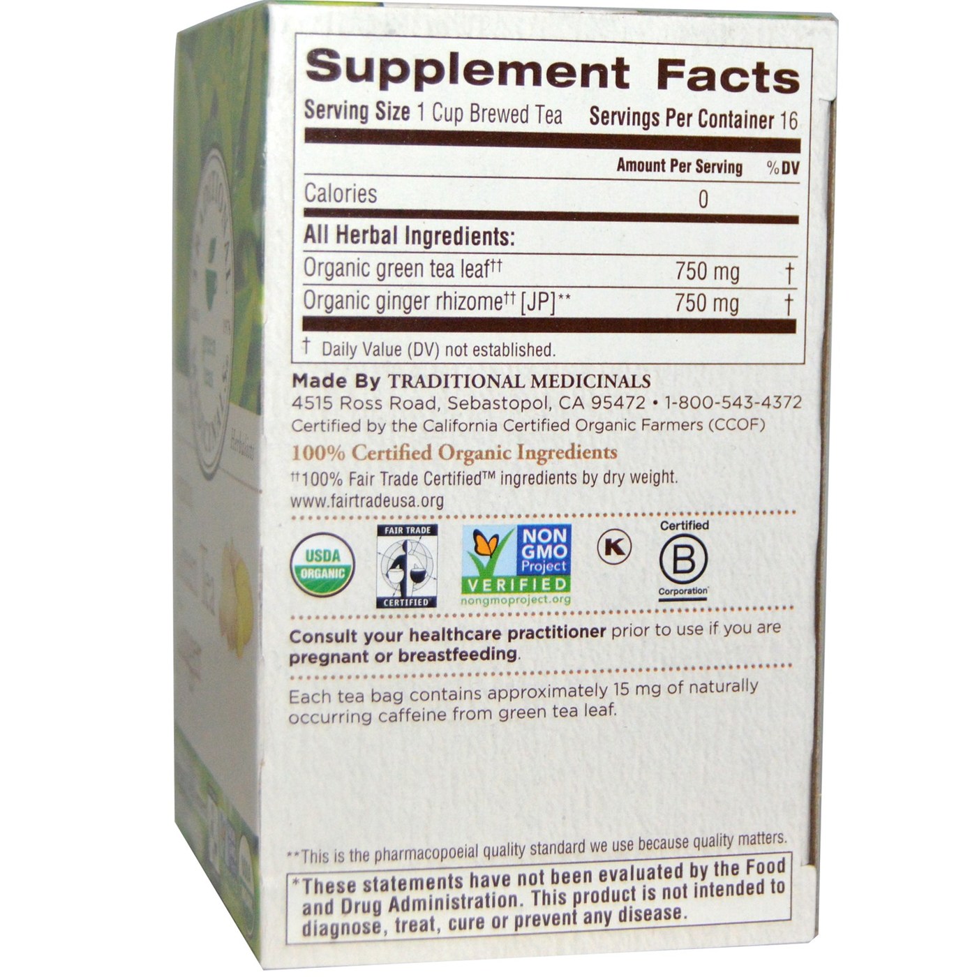 Comprar Traditional Medicinals, Chá Verde Orgânico com Gengibre - 16 Saquinhos de Chá - Imagem 2