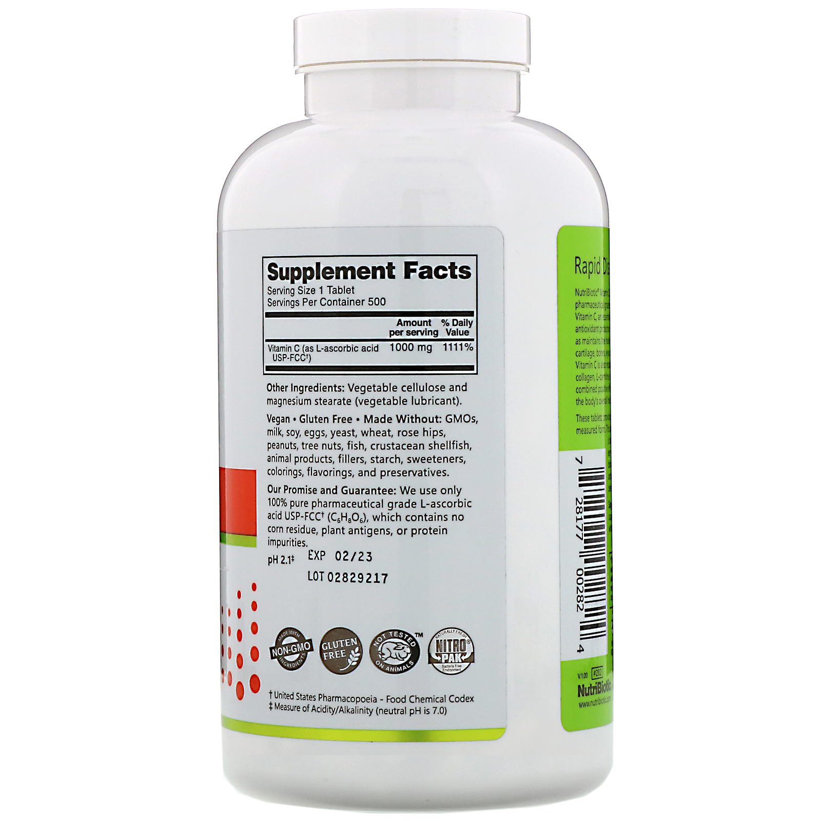 Comprar NutriBiotic, Immunity, Vitamin C, 1,000 mg, 500 Vegan Tablets - Imagem 2