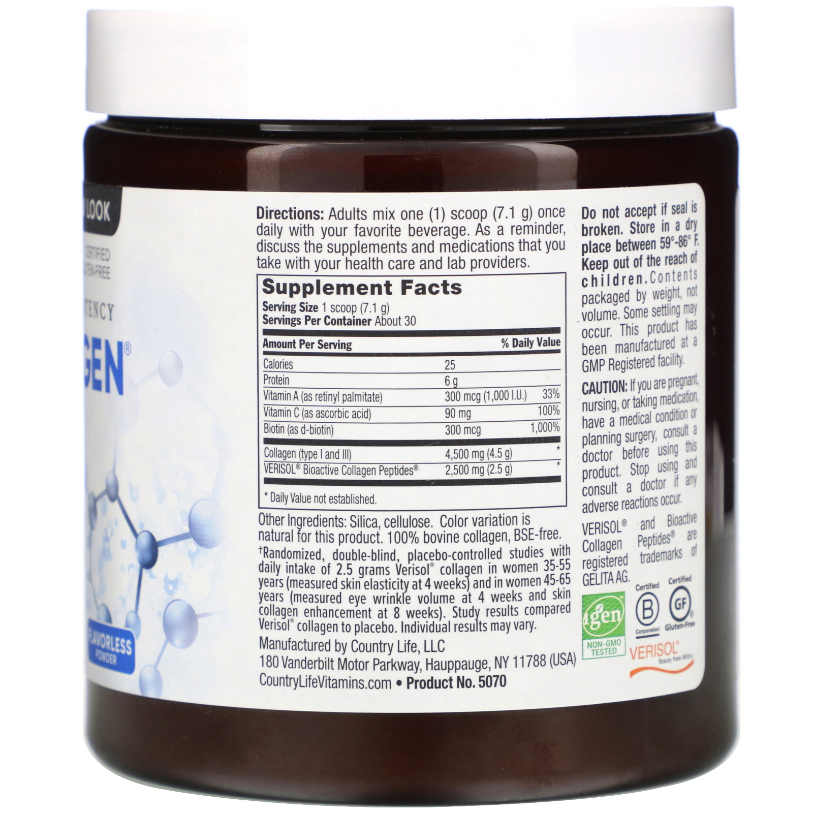Comprar Country Life, Maxi-Collagen, C&A plus Biotin, Alta Potência, Pó sem Sabor, 213 g (7,5 oz) - Imagem 2