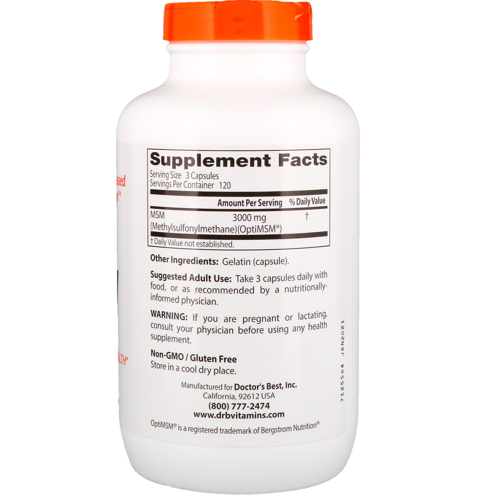 Comprar Doctor's Best, MSM com OptiMSM, 1.000 mg, 360 Cápsulas - Imagem 2
