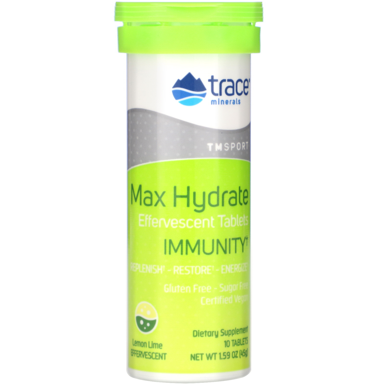 Comprar Trace Minerals Research, Max Hydrate Immunity, Effervescent Tablets, Lemon Lime, 1.59 oz (45 g)