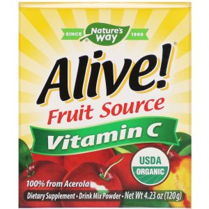 Comprar Nature's Way, Alive!, Fonte de Frutas, Vitamina C, Mix de Bebidas em Pó, Acerola Orgânica, 120 g (4,23 oz)