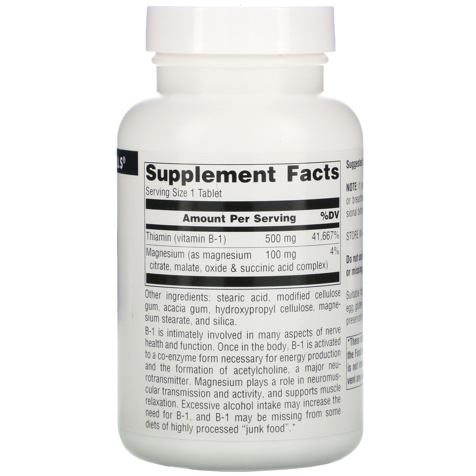 Comprar Source Naturals, B-1, Alta Potência, 500 mg, 100 Tabletes - Imagem 2