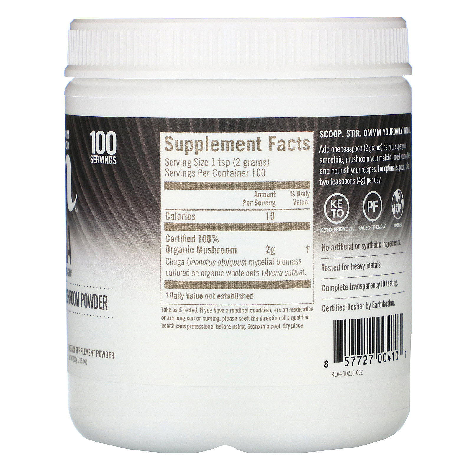 Comprar Organic Mushroom Nutrition, Chaga, Certified 100% Organic Mushroom Powder, 7.05 oz (200 g) - Imagem 2