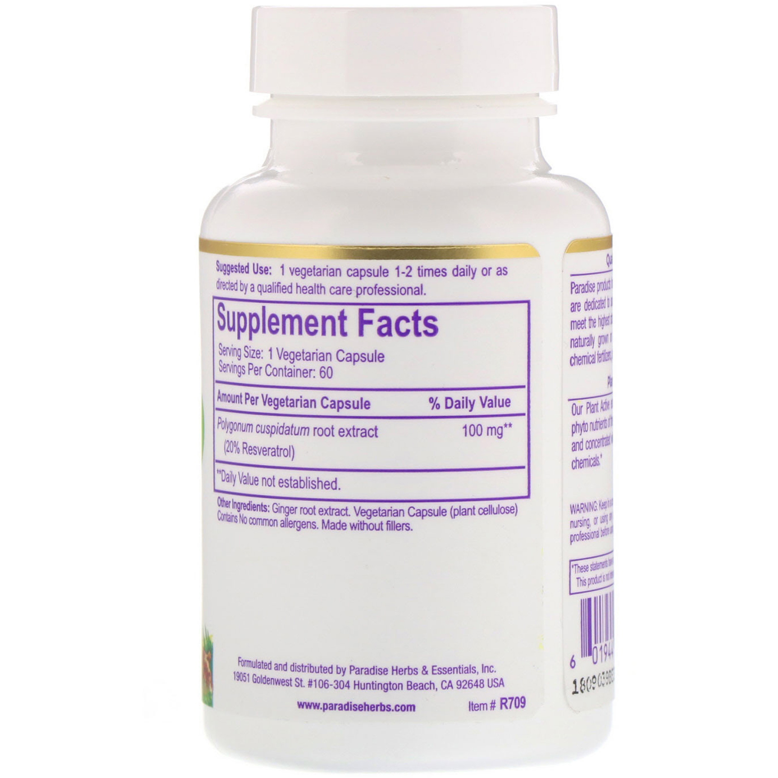 Comprar Paradise Herbs, Resveratrol, 60 Vegetarian Capsules - Imagem 2