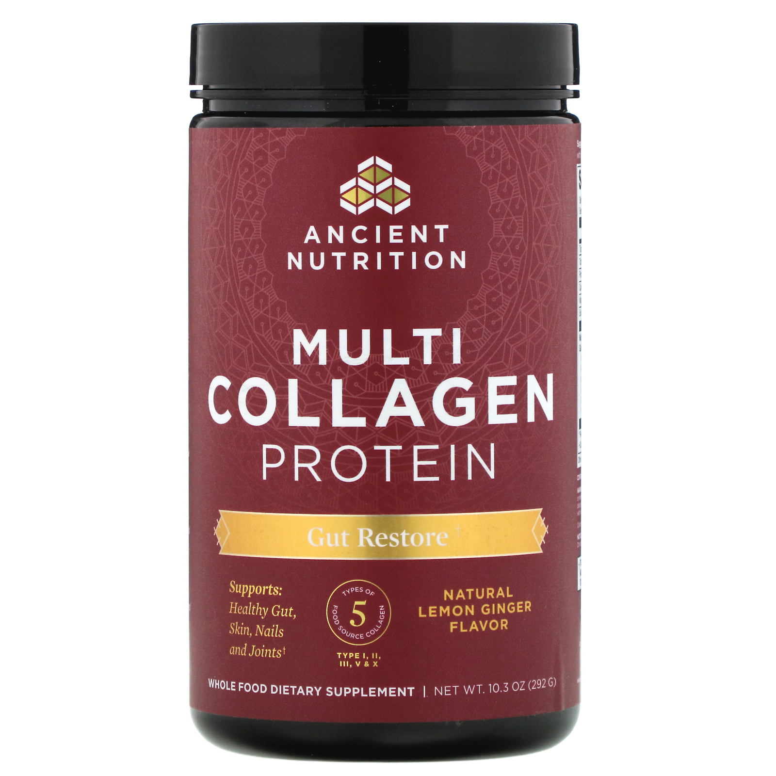 Comprar Dr. Axe / Ancient Nutrition, Multi Collagen Protein, Gut Restore, Natural Lemon Ginger, 10.3 oz (292 g)