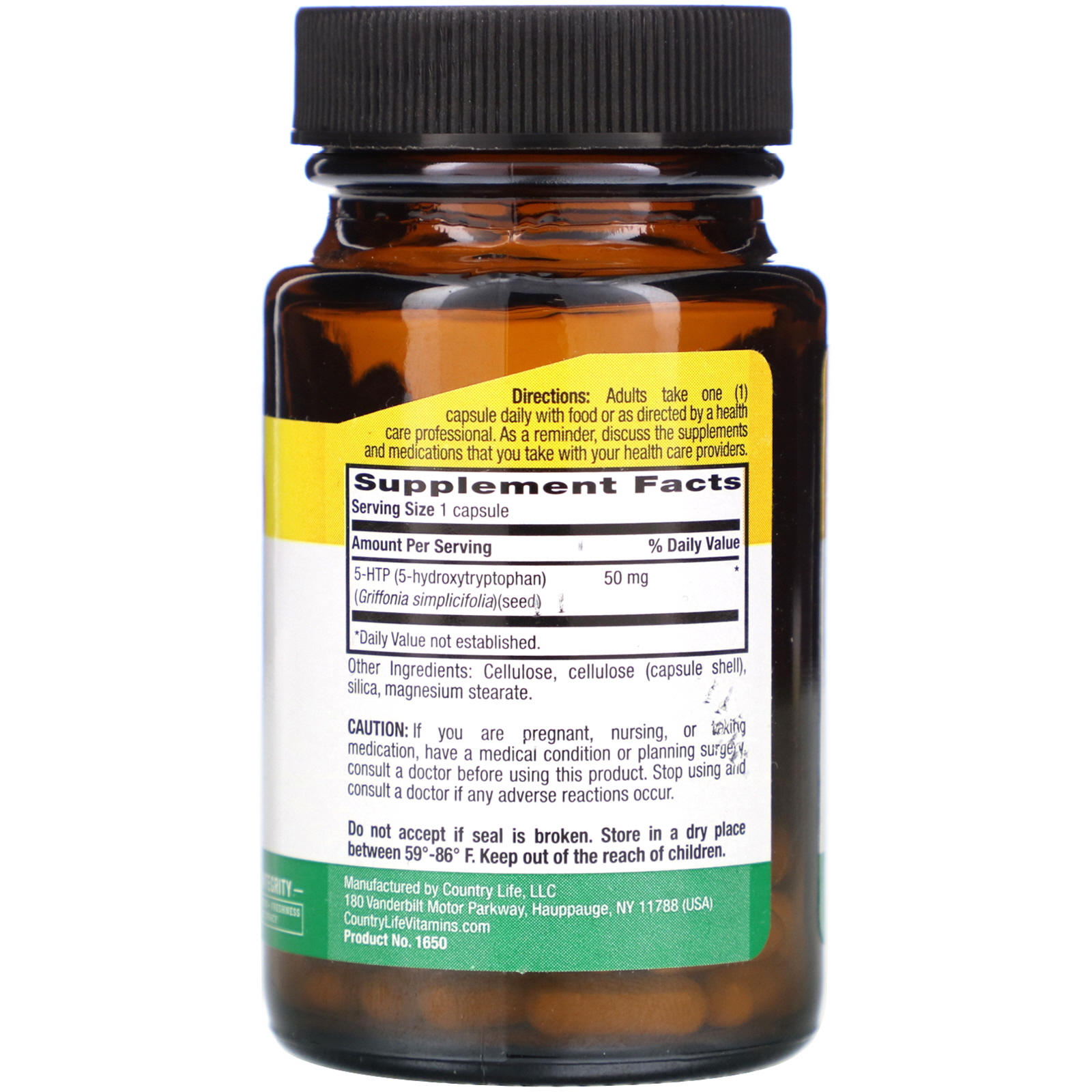 Comprar Country Life, 5-HTP, 50 mg, 50 Vegan Capsules - Imagem 2
