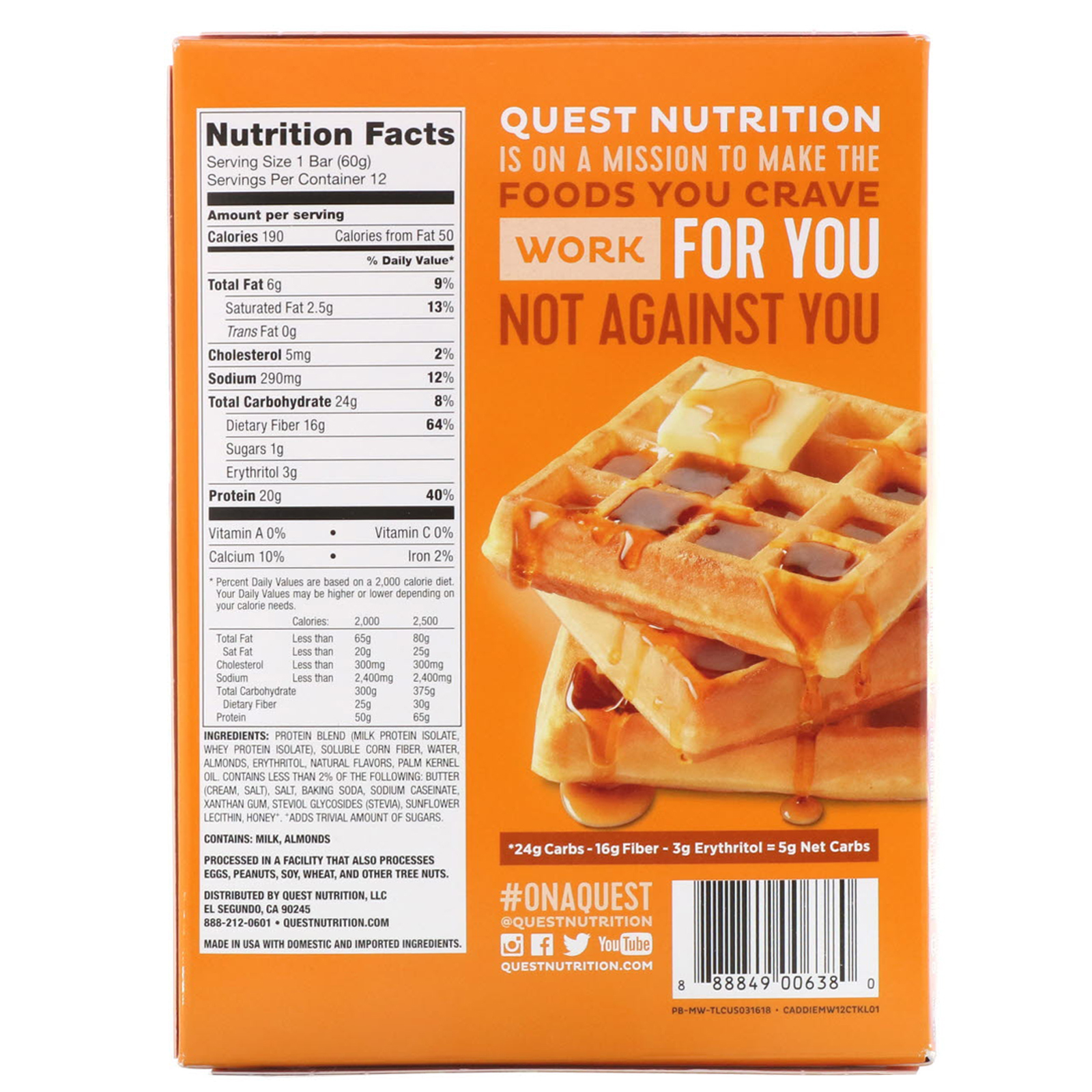 Comprar Quest Nutrition, Barra de Proteínas, Waffle de Bordo, 12 Barras, 60 g (2,12 oz) Cada - Imagem 3