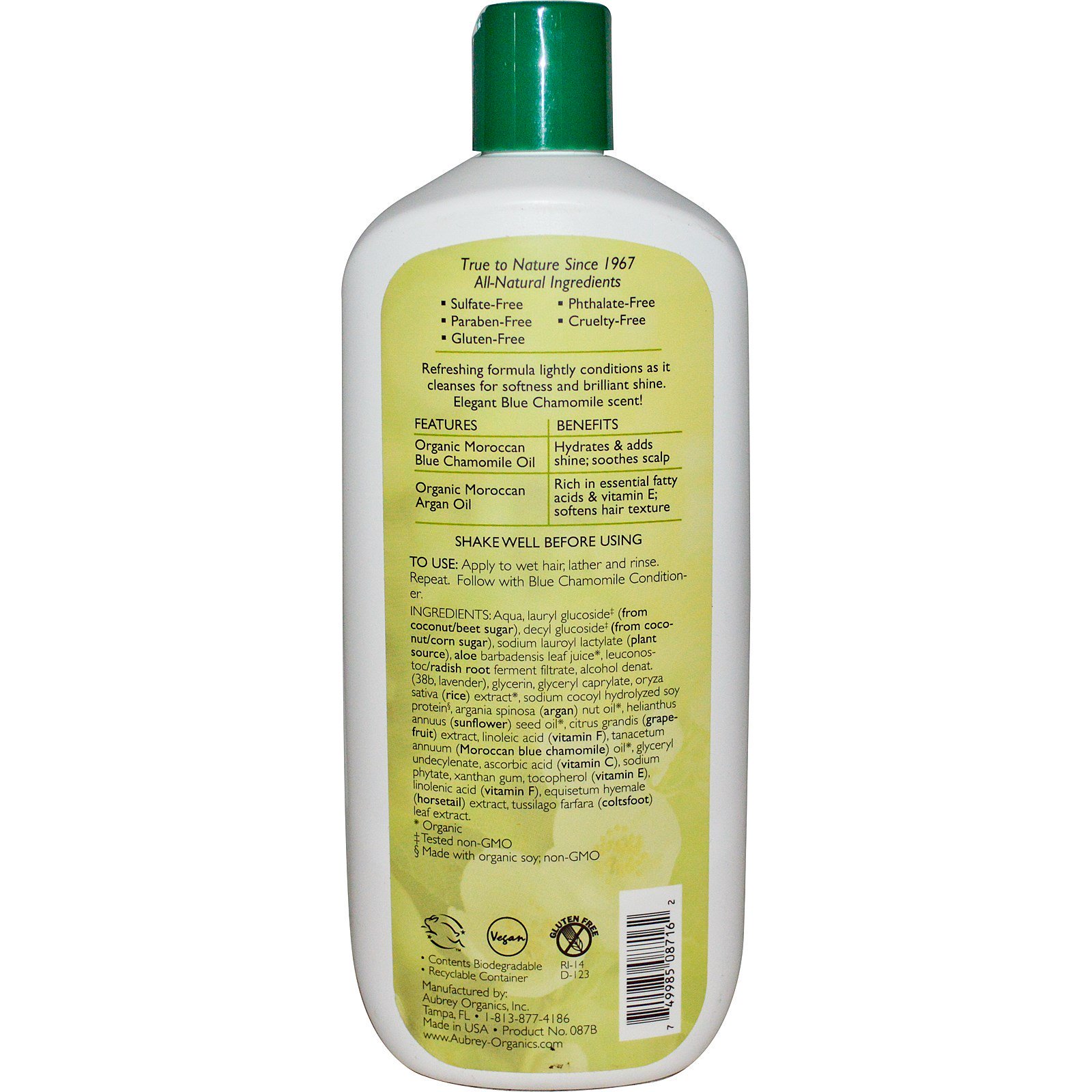 Comprar Aubrey Organics, Shampoo de Camomila Azul, aroma clássico de camomila azul, normal, 16 fl oz (473 ml) - Imagem 2