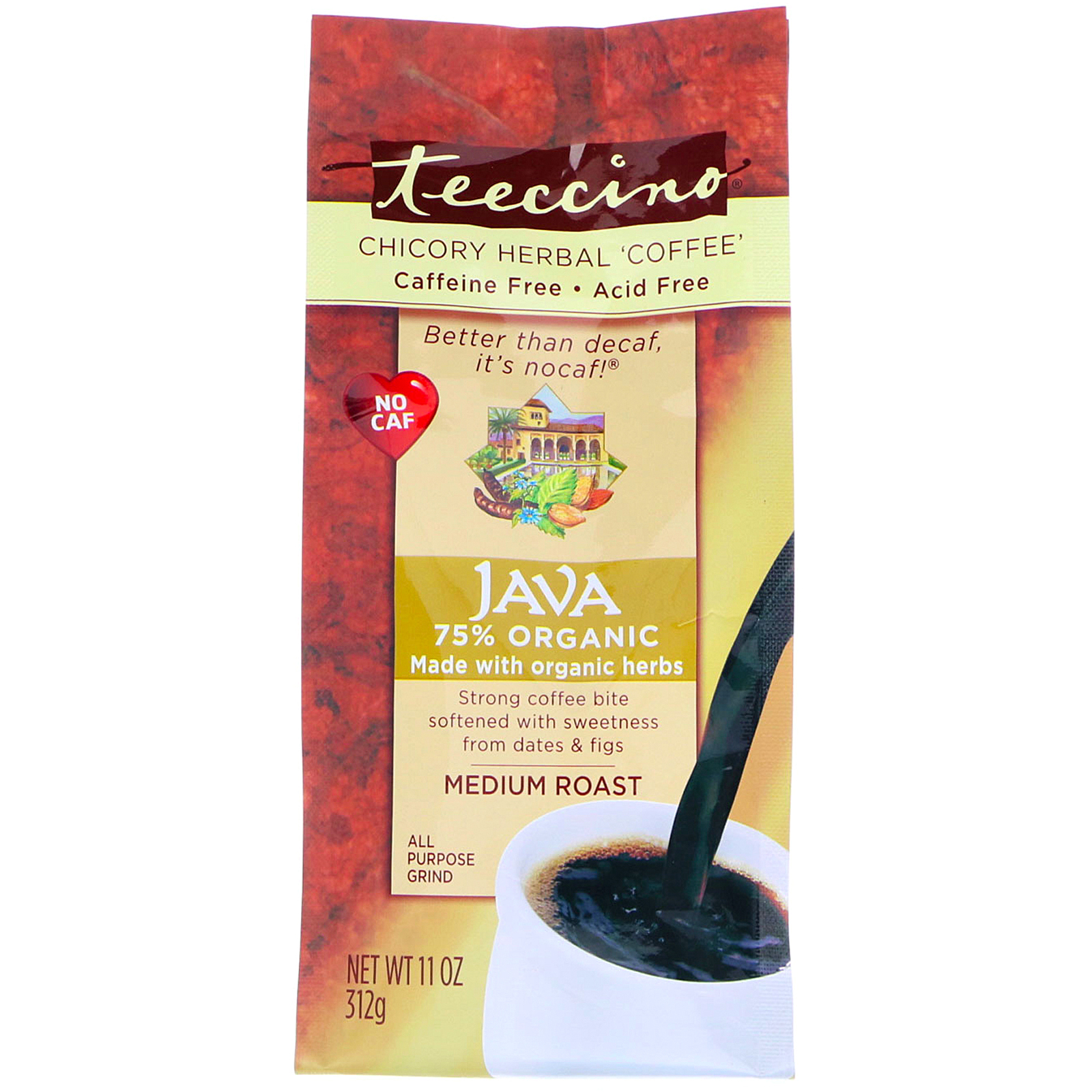 Comprar Teeccino, Café Herbal de Chicória, Java, Tostagem Média, Sem Cafeína, 11 oz (312 g)