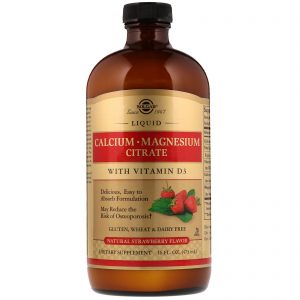 Comprar Solgar, Liquid Calcium Magnesium Citrate with Vitamin D3, Morango Natural, 473 ml (16 fl oz)
