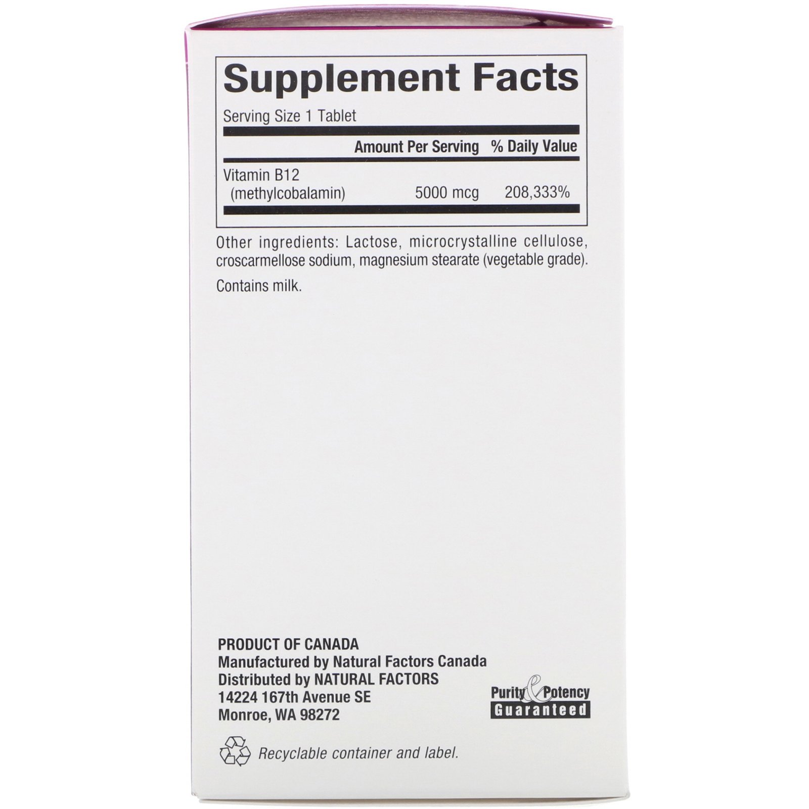 Comprar Natural Factors, Vitamina B12, metilcobalamina, 5000 mcg, 60 comprimidos mastigáveis. - Imagem 2