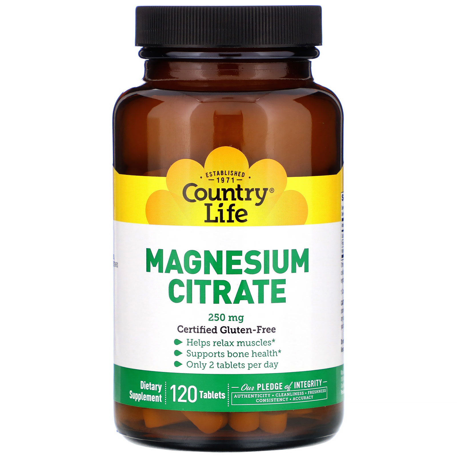Comprar Country Life, Citrato de Magnésio, 250 mg, 120 Comprimidos
