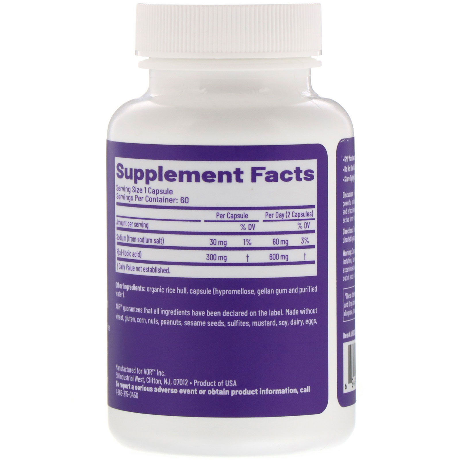 Comprar Advanced Orthomolecular Research AOR, Ácido R-Lipoico, 300 mg, 60 Cápsulas Vegetais - Imagem 2