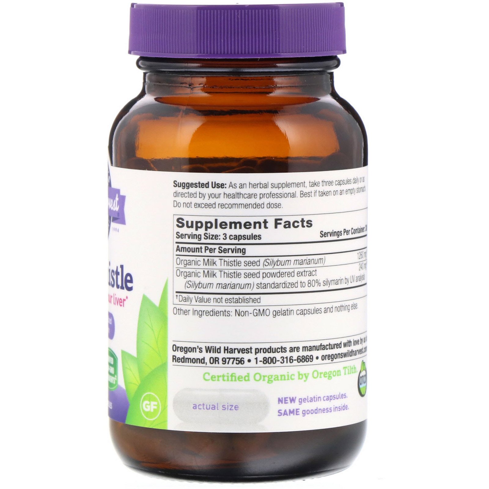 Comprar Oregon's Wild Harvest, Milk Thistle, 90 Gelatin Capsules - Imagem 2