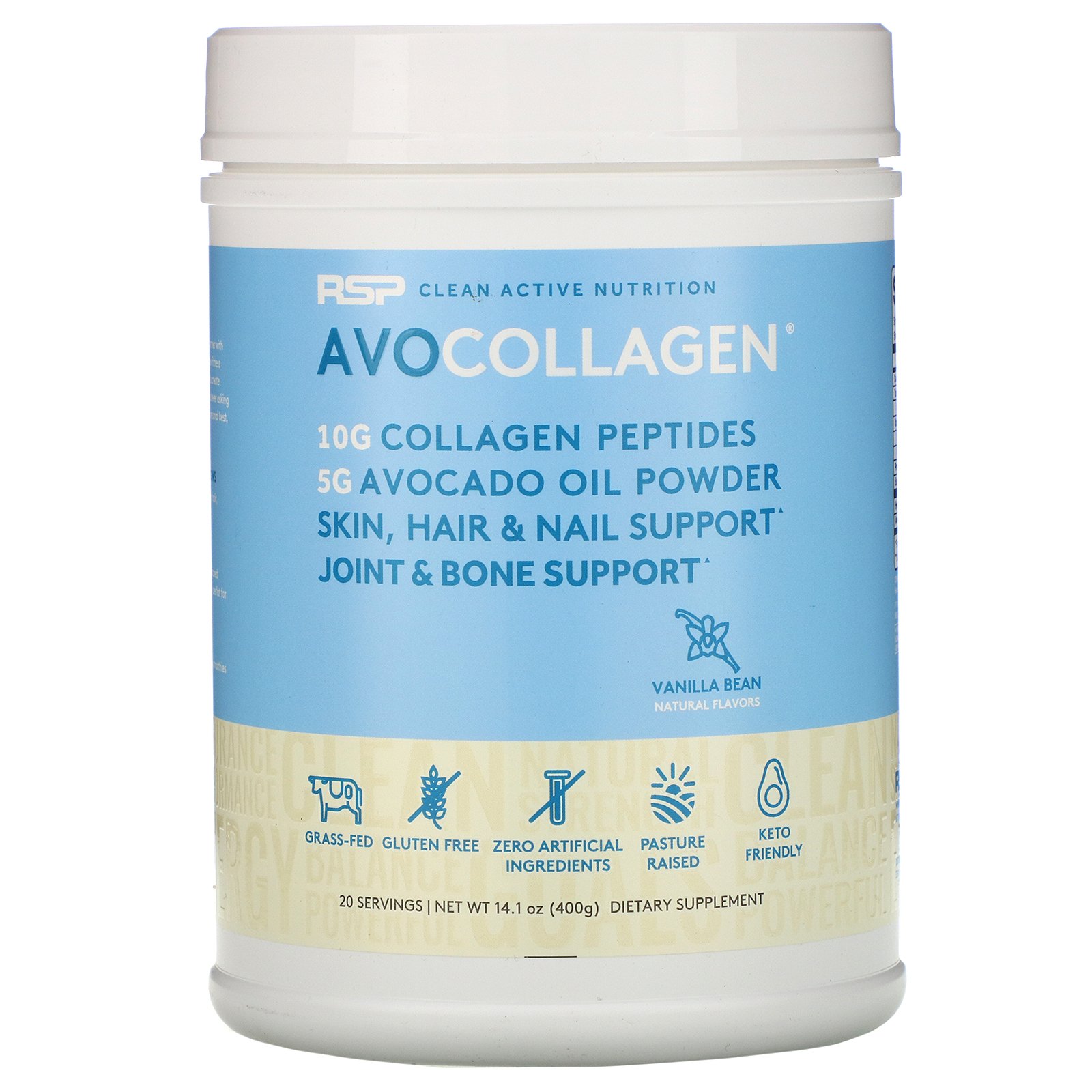 Comprar RSP Nutrition, AvoCollagen, Peptídeos de Colágeno e Óleo de Abacate em Pó, Fava de Baunilha, 14,1 oz (400 g)