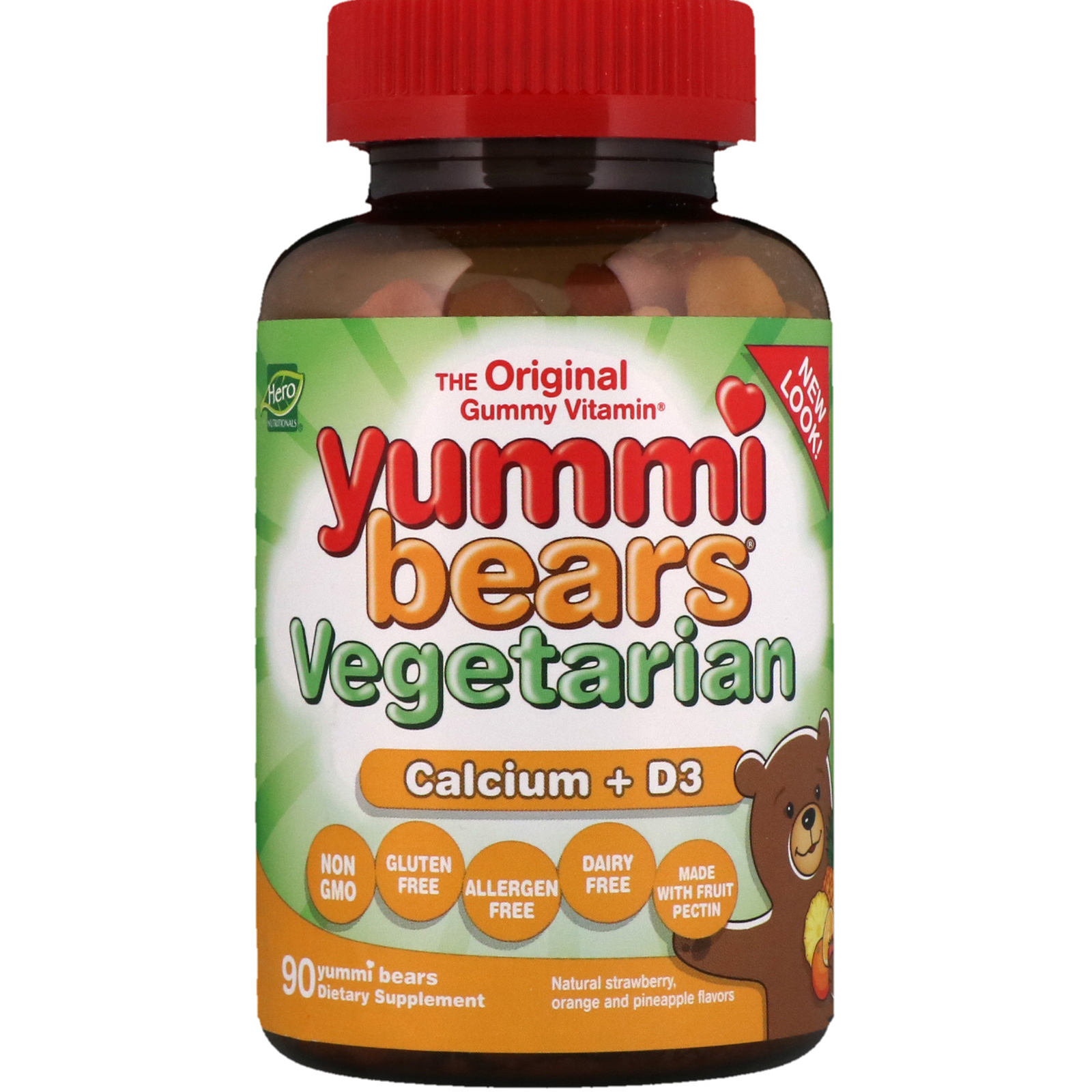 Comprar Hero Nutritional Products, Jujubas de Urso Vegetarianas, Cálcio + D3, 90 Jujubas - Imagem 3
