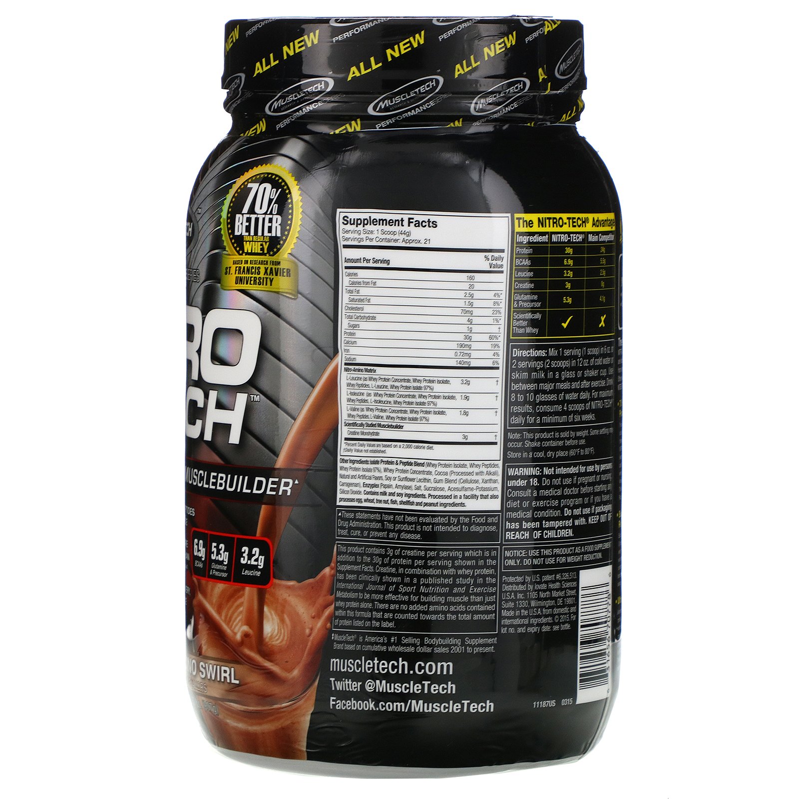 Comprar Muscletech, Nitro-Tech Whey Isolate + Lean Musclebuilder, Mocha Cappuccino Swirl, 2.00 lbs (907 g) - Imagem 2