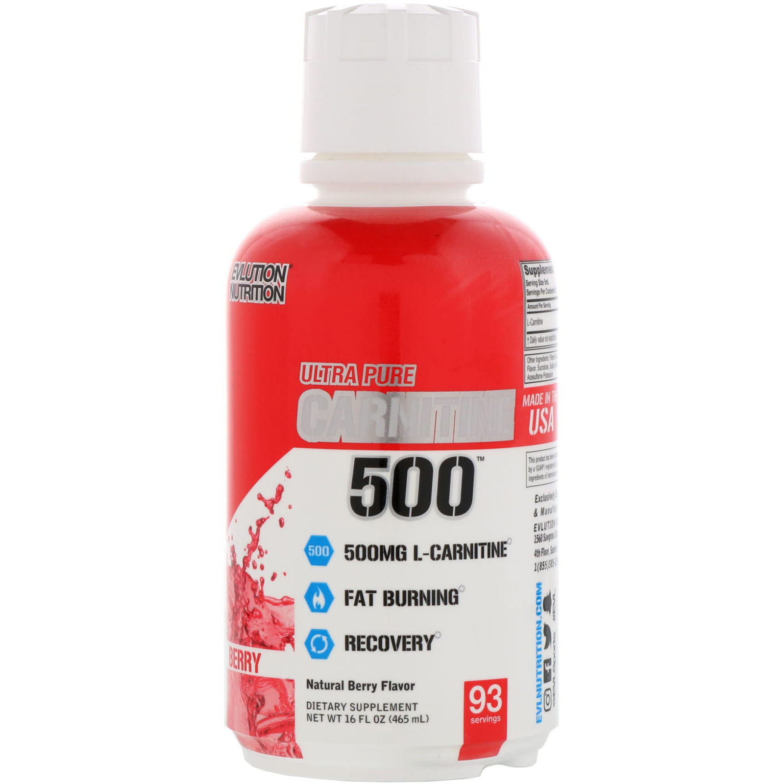 Comprar EVLution Nutrition, Ultra Pure CARNITINE500, Berry, 16 fl oz (465 ml)