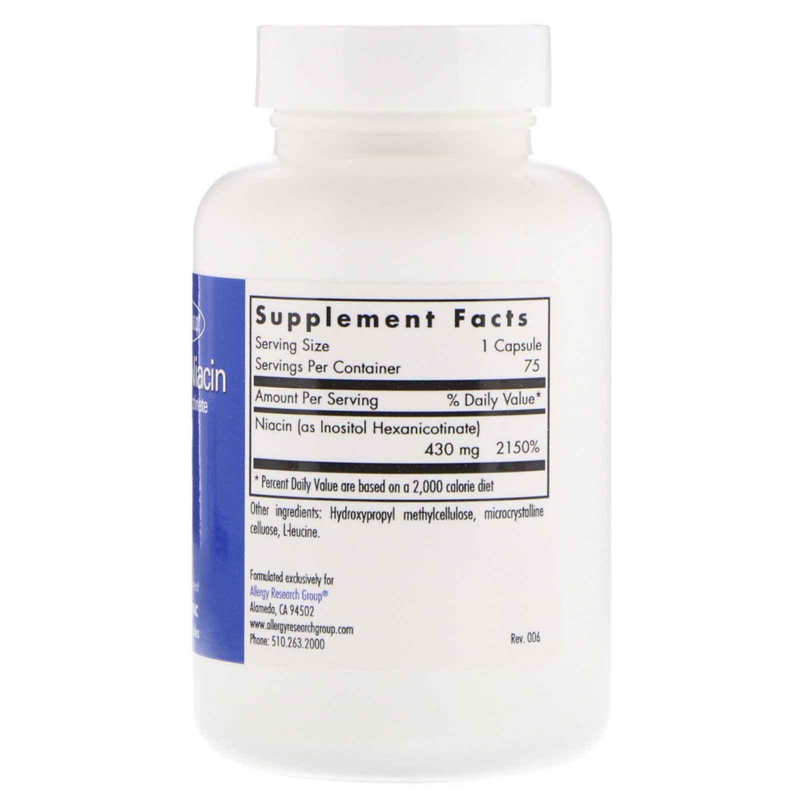 Comprar Allergy Research Group, No-Flush Niacin, 75 Vegetarian Capsules - Imagem 2