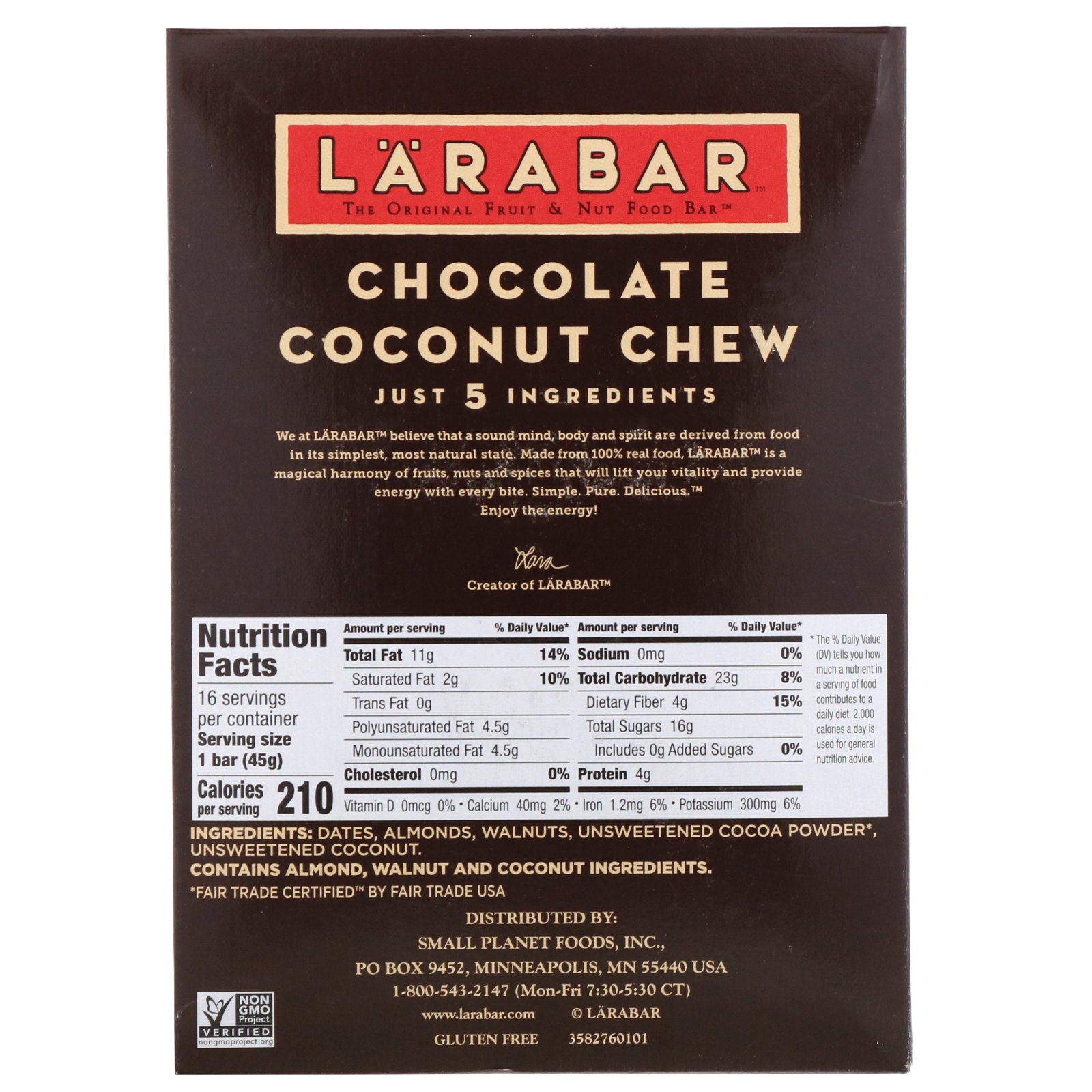 Comprar Larabar, Chocolate e Coco, 16 Barrinhas, 1,6 oz (45 g) cada - Imagem 3
