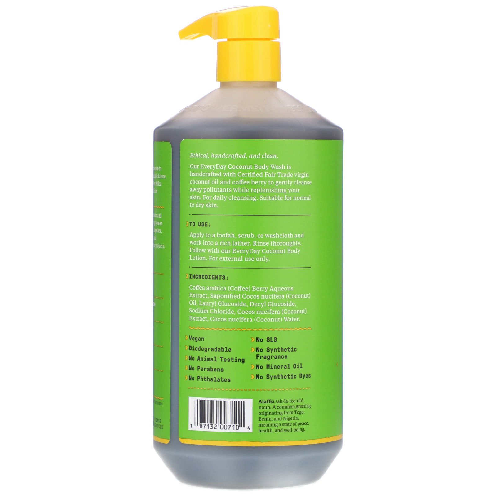 Comprar Alaffia, Everyday Coconut, Body Wash, Normal to Dry Skin, Purely Coconut, 32 fl oz (950 ml) - Imagem 2