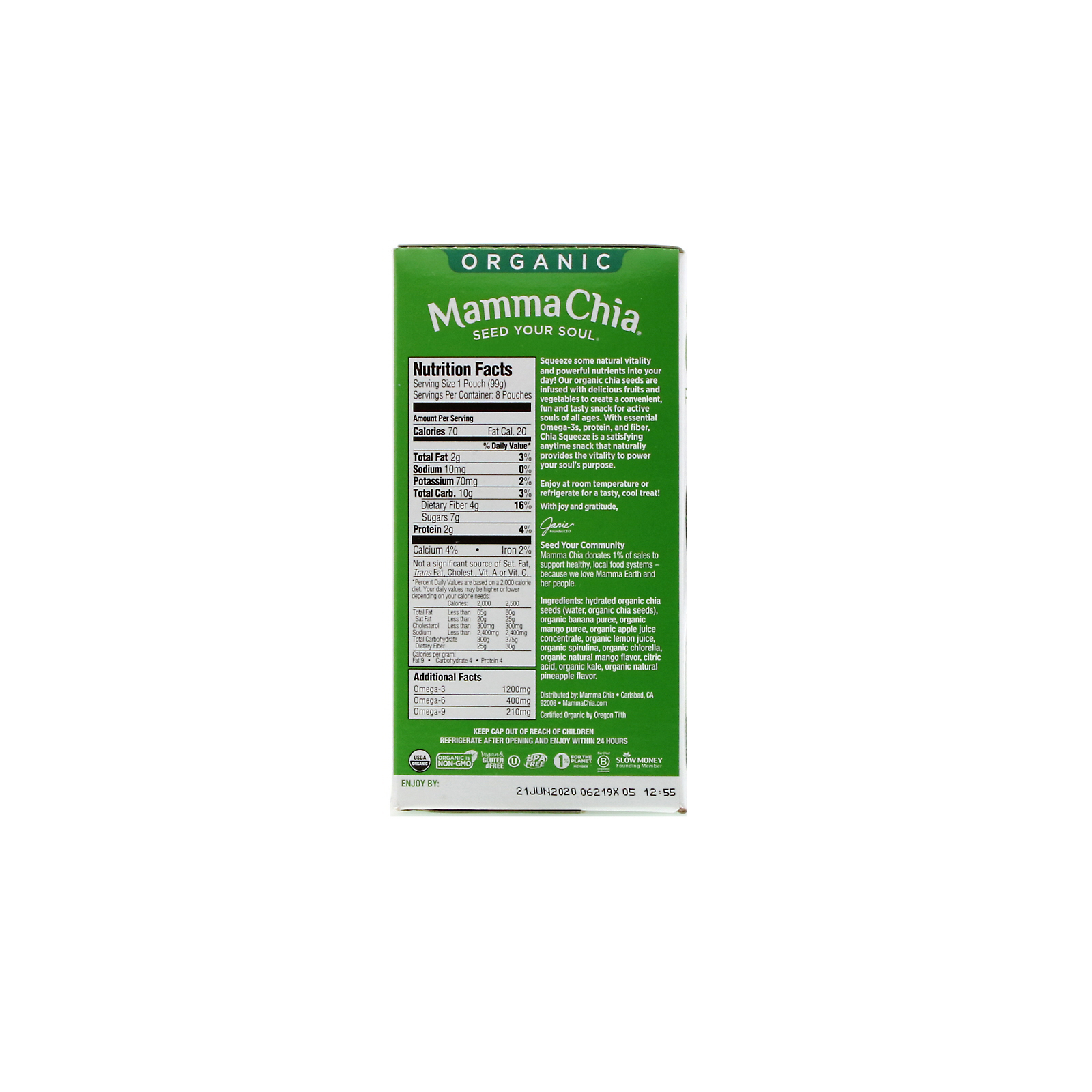 Comprar Mamma Chia, Organic Chia Squeeze, Vitality Snack, Green Magic, 8 Squeezes, 3.5 oz (99 g) Each - Imagem 2