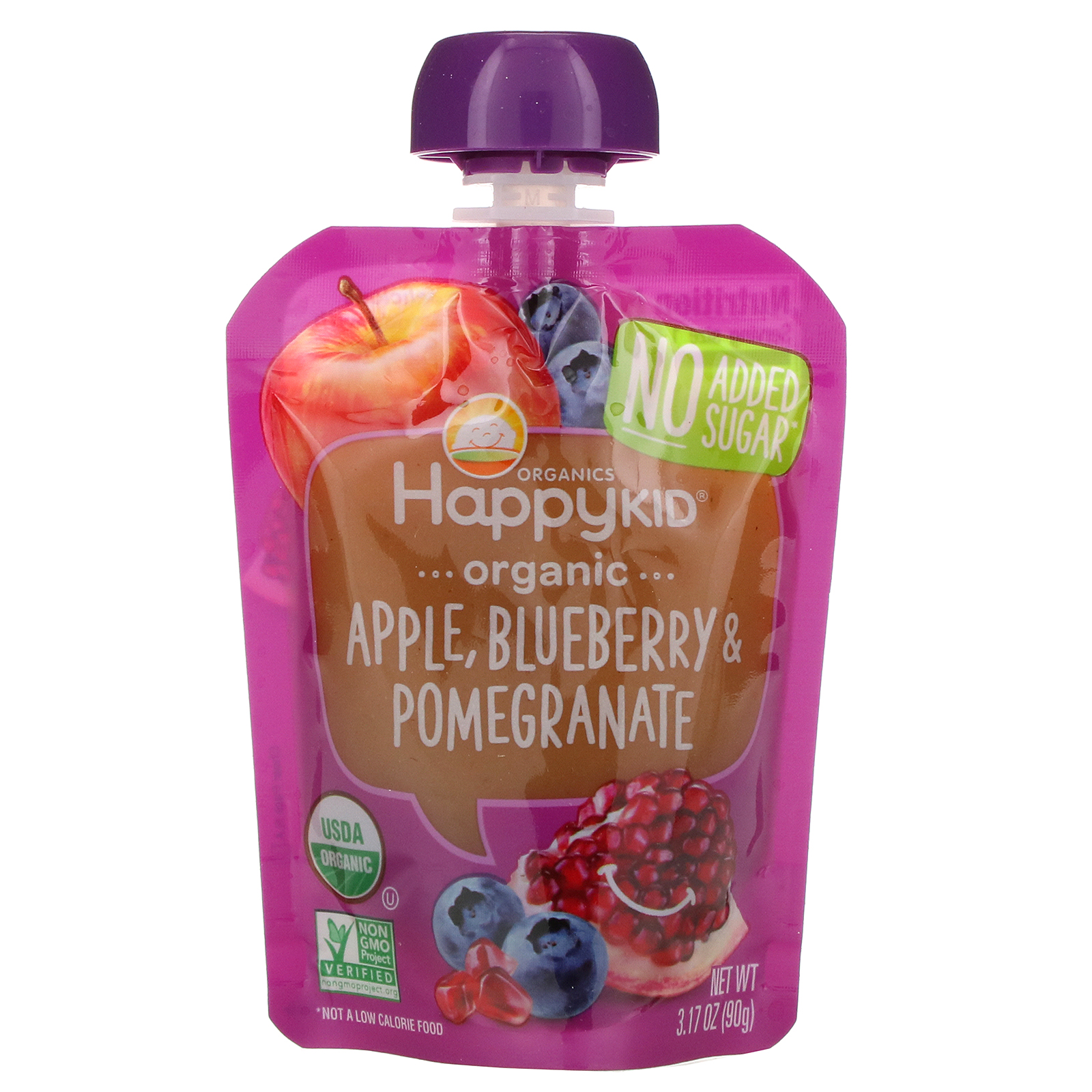 Comprar Happy Family Organics, Happy Kid, Organic Apple, Blueberry & Pomegranate, 4 Pouches, 3.17 oz (90 g) Each - Imagem 3