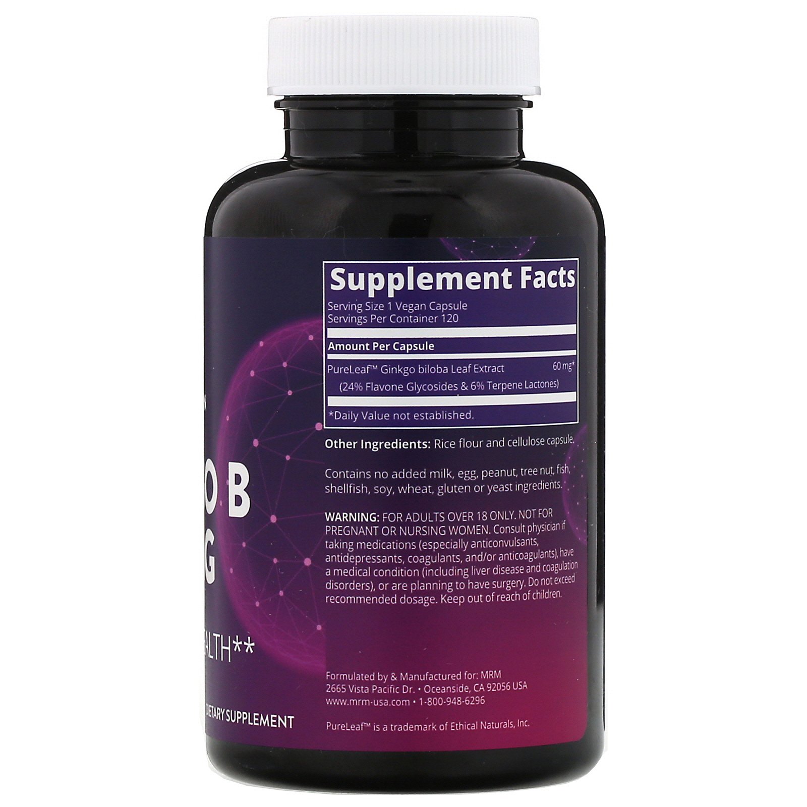 Comprar MRM, Nutrition, Ginkgo B, 60 mg, 120 Cápsulas Veganas - Imagem 2
