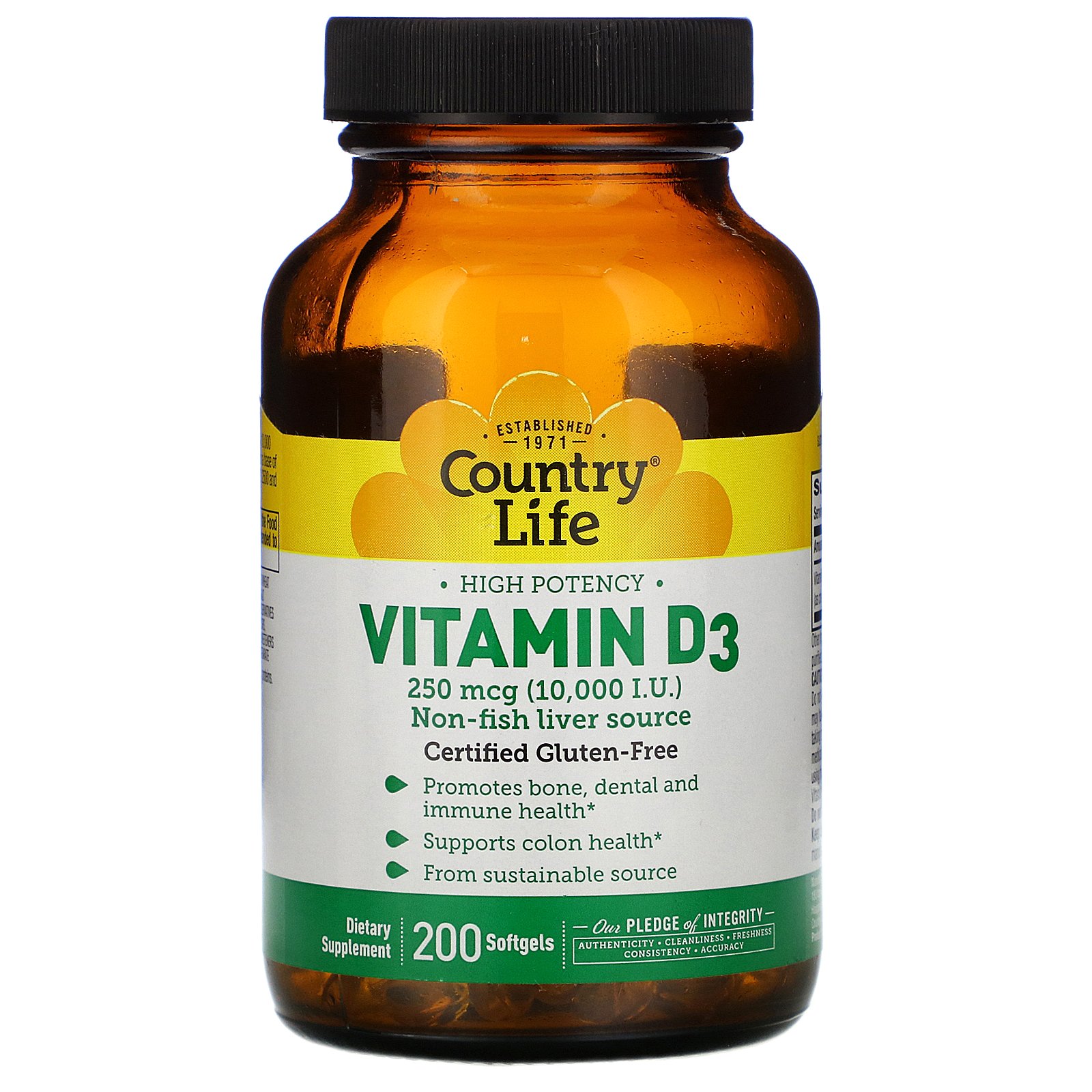 Comprar Country Life, Vitamin D3, High Potency, 250 mcg (10,000 IU), 200 Softgels