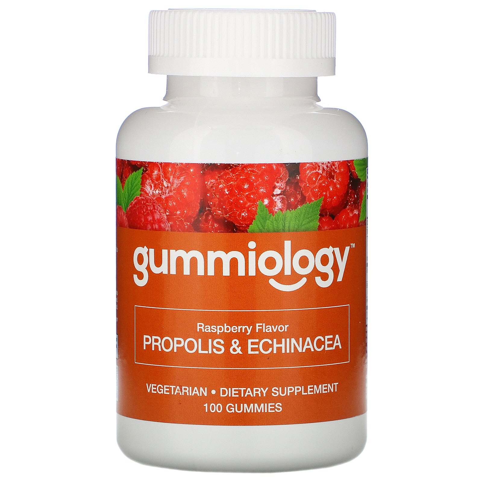 Comprar Gummiology, Gomas para adultos Gummiology, Gomas de Própolis e Equinácea, Sem gelatina, Sabor natural de framboesa, 100 Gomas vegetarianas