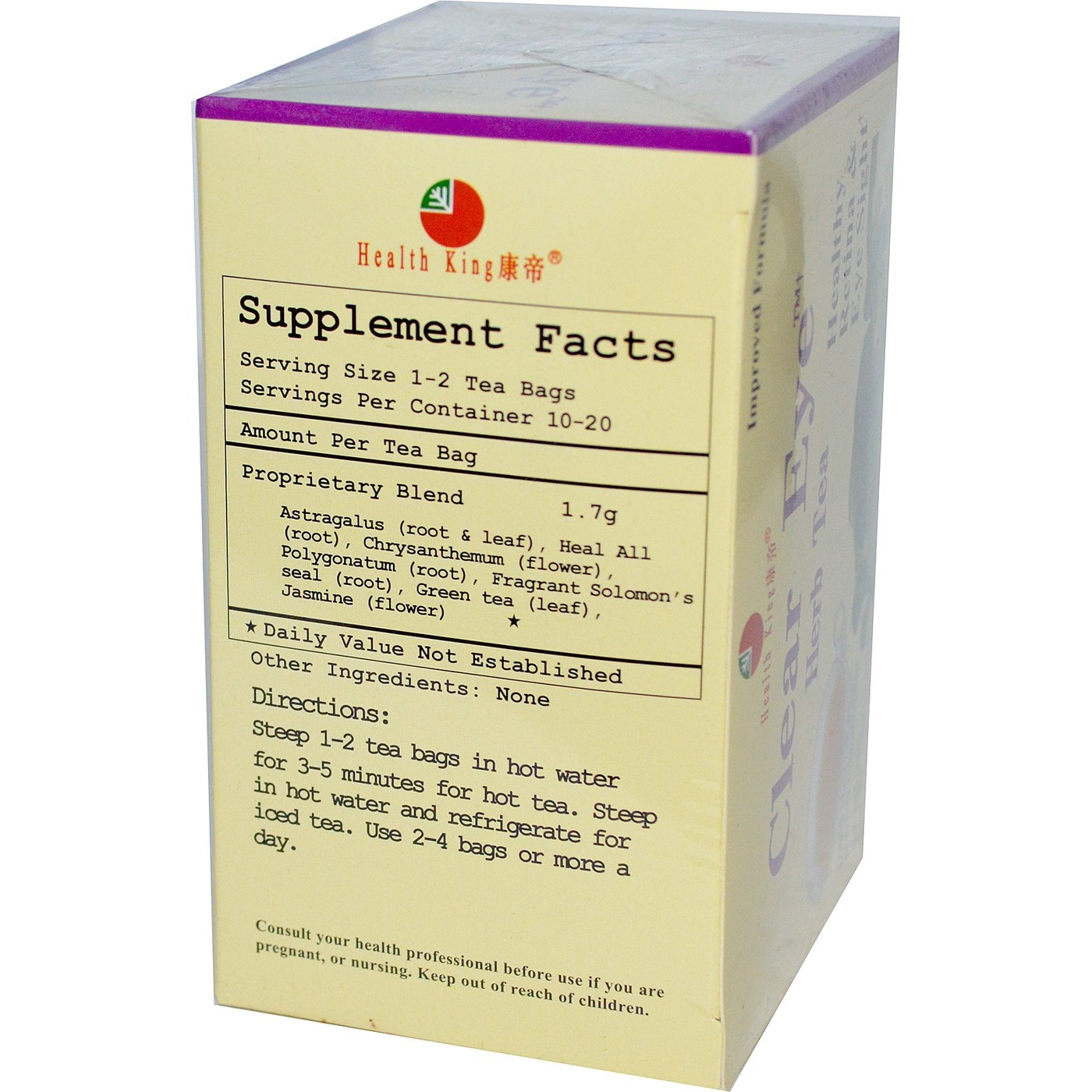 Comprar Health King and Balanceuticals, Clear Eye™ Chá para os Olhos - 20 Saquinhos - Imagem 2