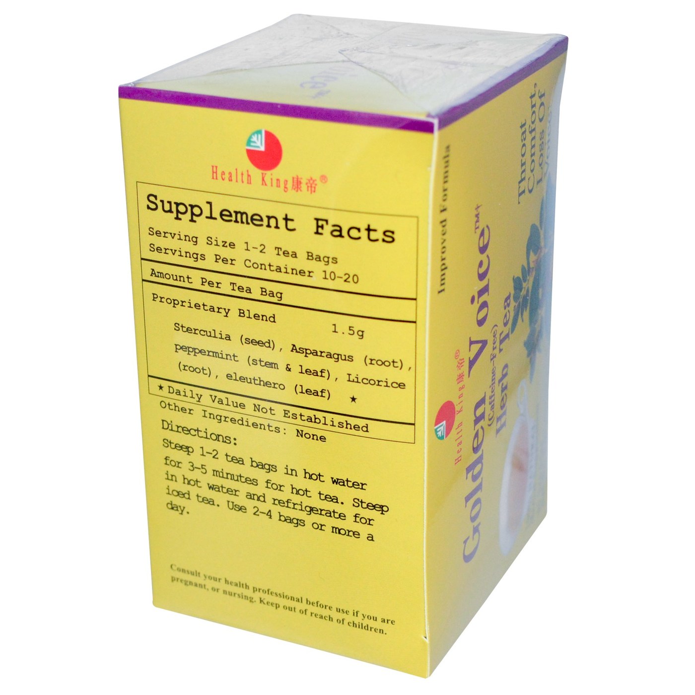Comprar Health King and Balanceuticals, Chá Golden Voice™ - 20 Saquinhos - Imagem 2
