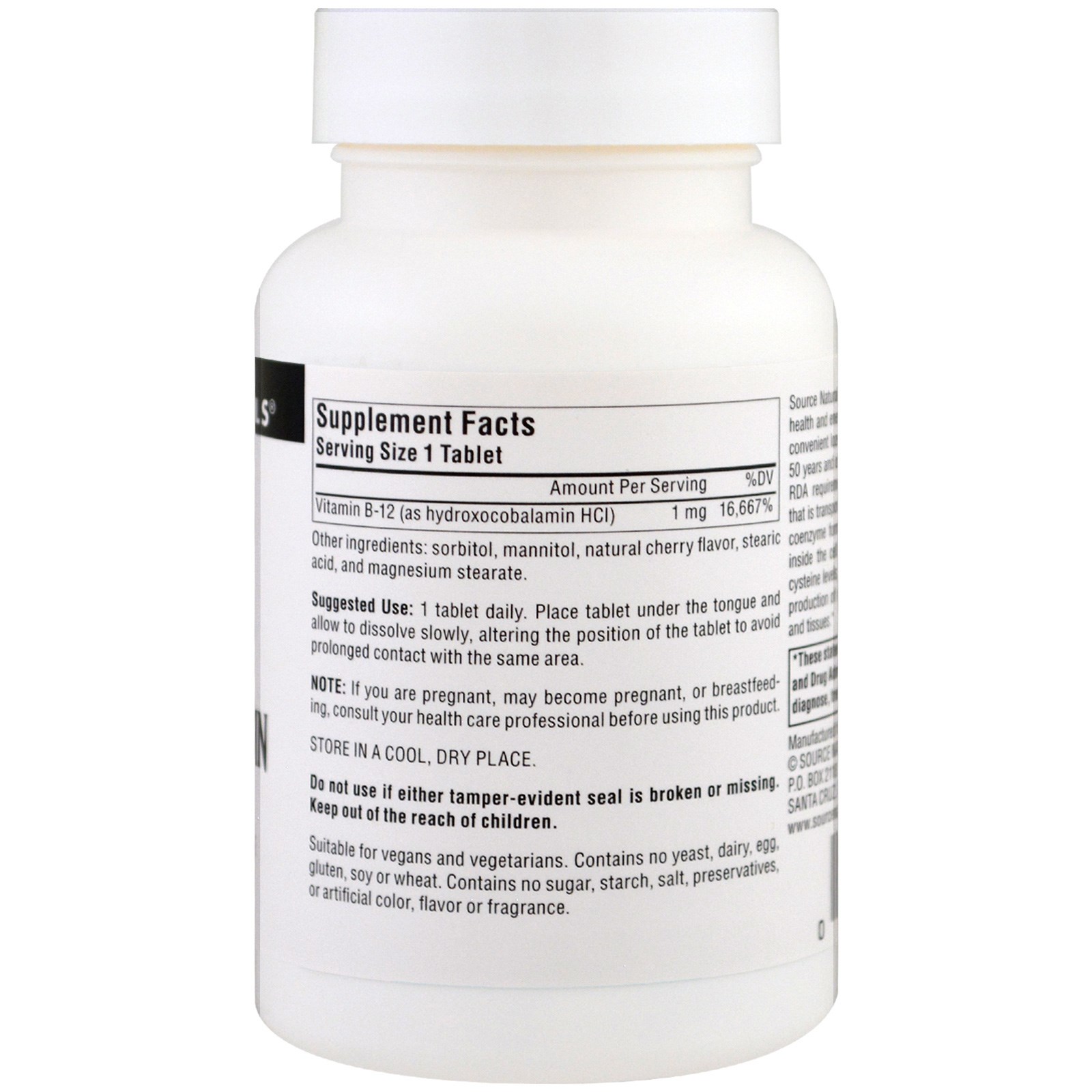 Comprar Source Naturals, Hidroxocobalamina, Vitamina B-12, Pastilhas Sabor Cereja, 1 mg, 240 Pastilhas - Imagem 2