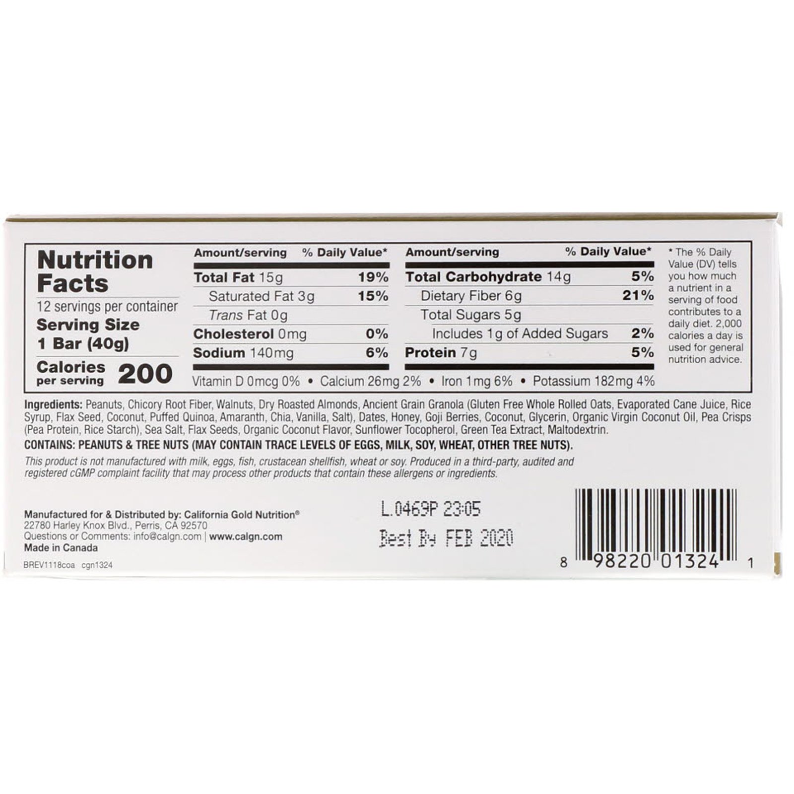 Comprar California Gold Nutrition, Alimentos, Barras de Granola de Coco e Amêndoa, 12 Barras, 1,4 oz (40 g) Cada - Imagem 3