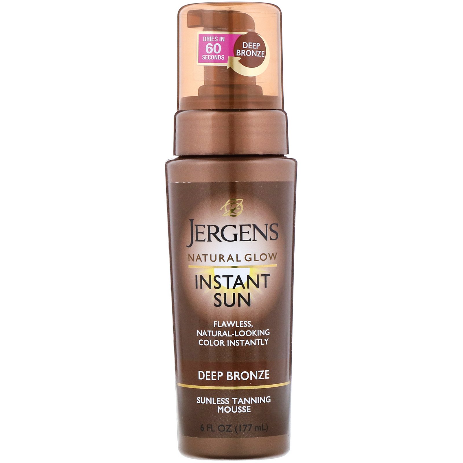Comprar Jergens, Brilho natural, Instant Sun, mousse bronzeador sem sol, bronzeado profundo, 6 fl oz (177 ml)