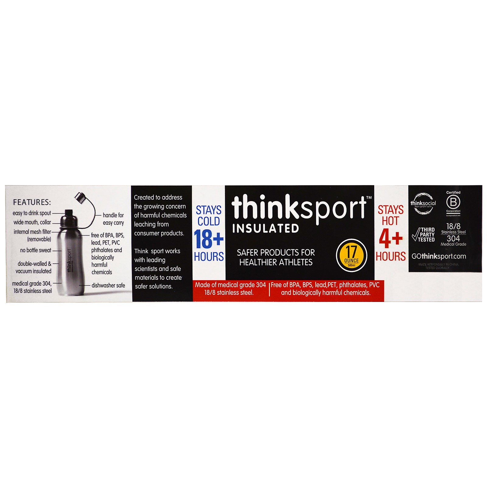 Comprar Think, Thinksport, garrafa de esportes isolada, verde hortelã, 17 oz (500 ml) - Imagem 2