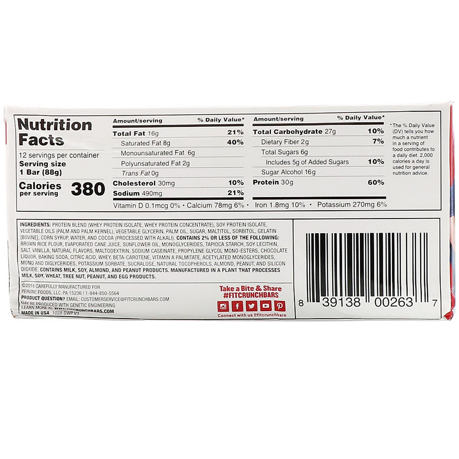 Comprar FITCRUNCH, Whey Preotein Baked Bar, Cookies and Cream, 12 Bars, 3.10 oz (88 g) Each - Imagem 3