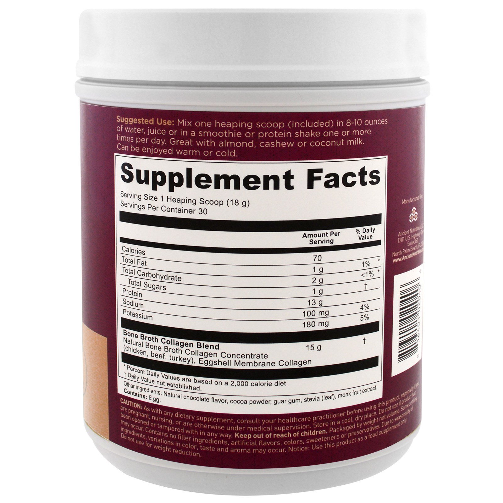 Comprar Dr. Axe / Ancient Nutrition, Colágeno de Caldo de Ossos, Chocolate, 528 g (1,16 lbs) - Imagem 2