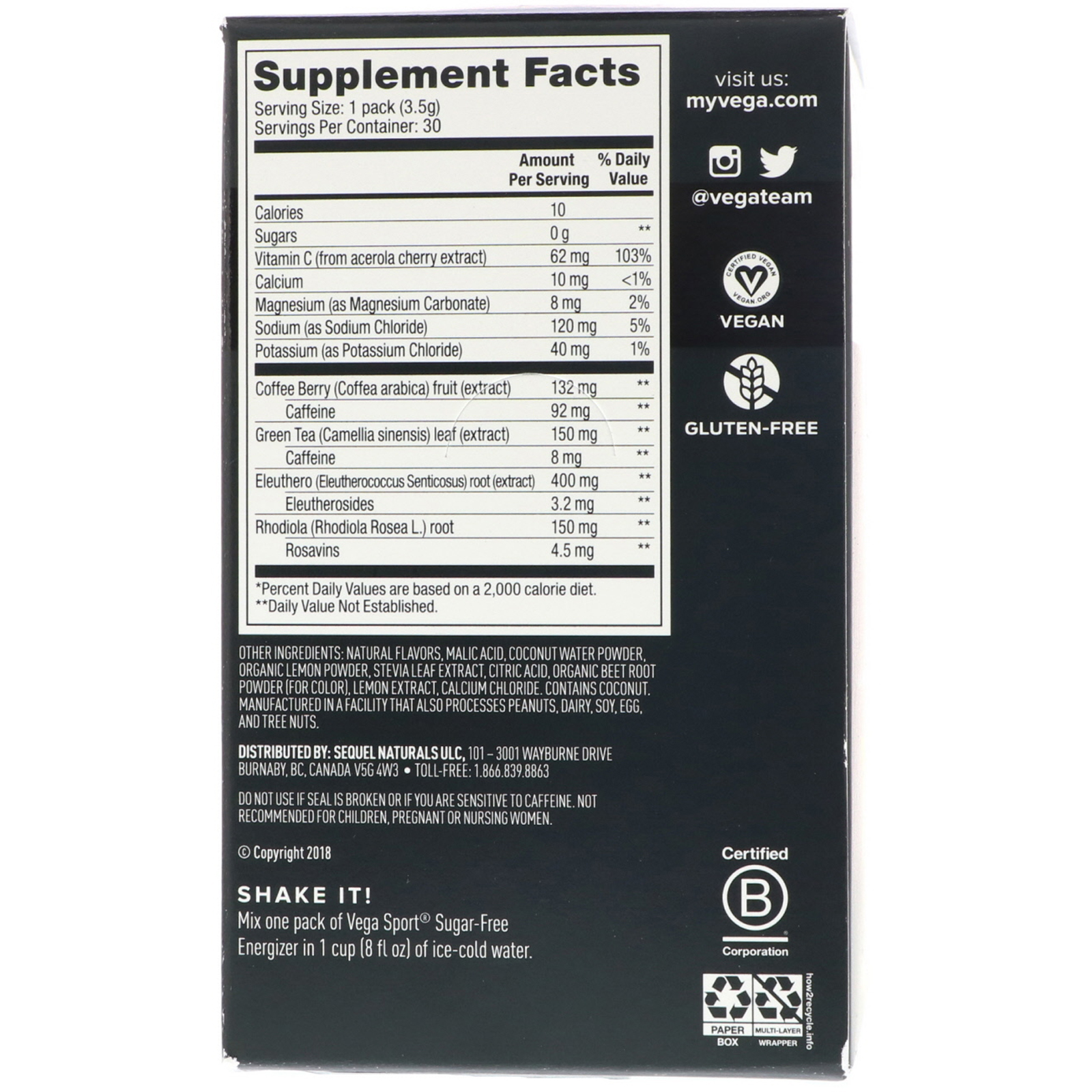 Comprar Vega, Sport, Energizador Sem Açúcar, Limonada de Morango, 30 Sachês, 0,12 oz (3,5 g) Cada - Imagem 2
